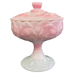 Vintage Fenton fußte rosa und weißen Süßigkeiten Gericht Roselene Water Lily