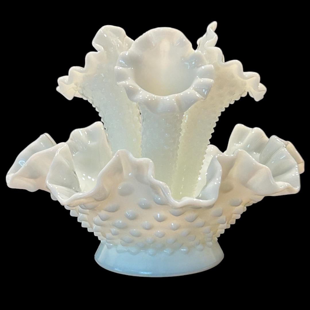 Vintage Fenton Milk Glass Hotmail 3 Horn Epergne Set For Sale at