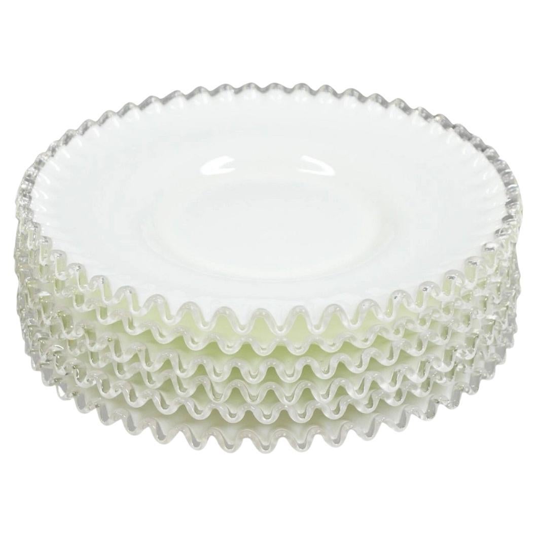 Vintage Fenton Silver Crest 12" Milk Glass Ruffled Edge Plate Platter - Set of 6 For Sale