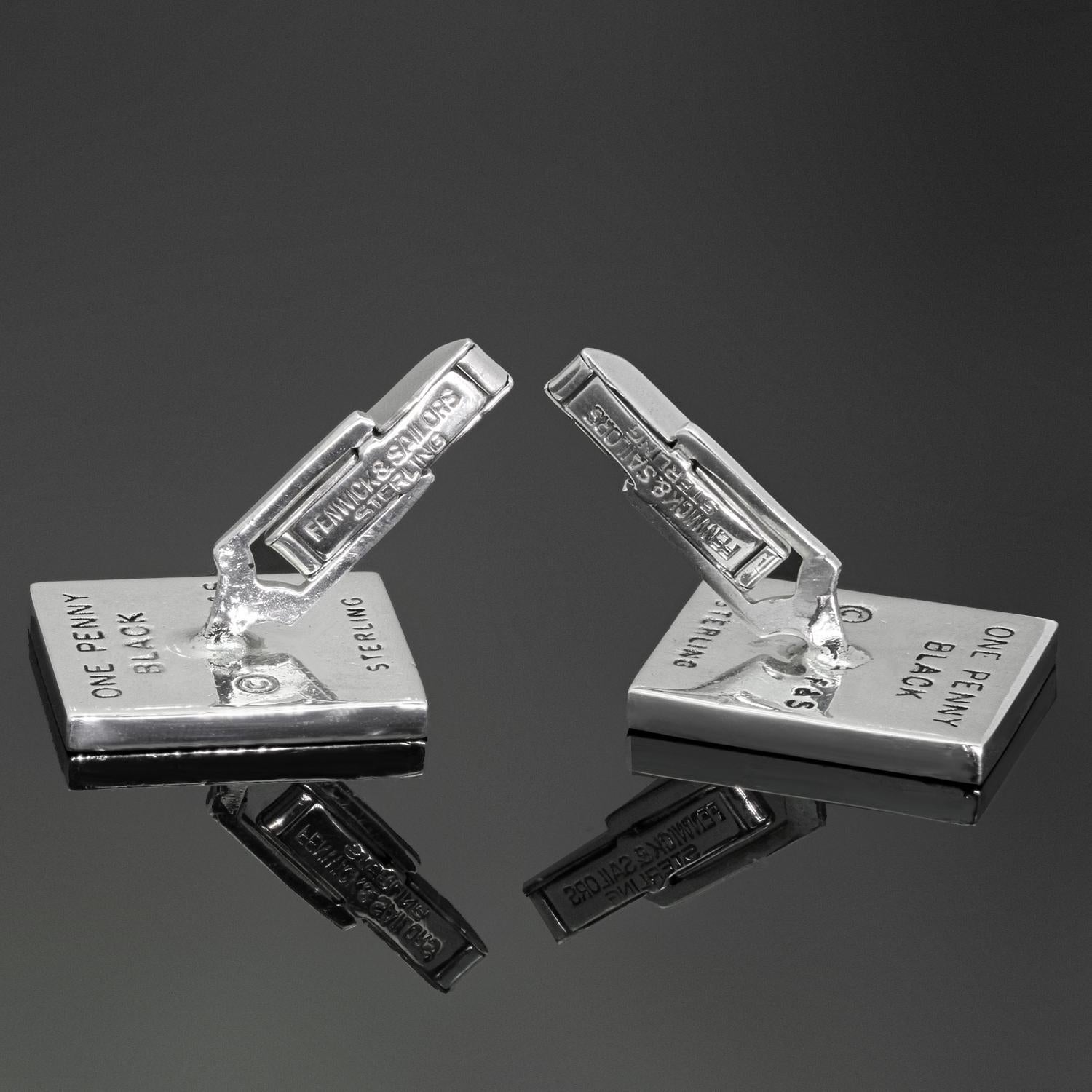 These Fenwick & Sailors One Penny Black Postage Stamp Cufflinks are artisanally crafted in sterling silver with British One Penny Black Postage Stamp. A sophisticated mid-Century Edwardian Revival style with a Victorian Gothic flair from this well