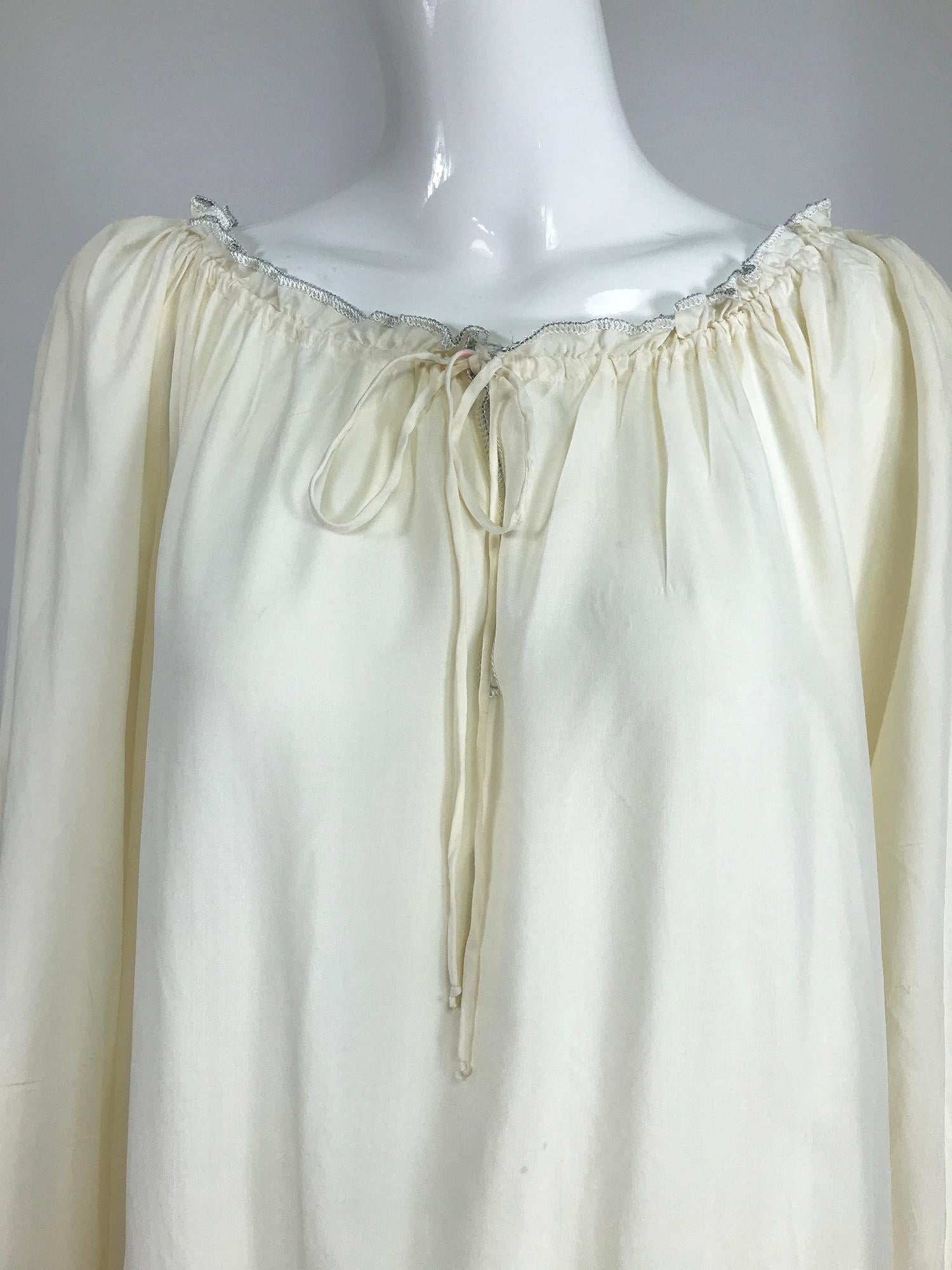 Vintage Fernando Sanchez Cream Silk Bohemian Maxi Dress 1970s For Sale 2