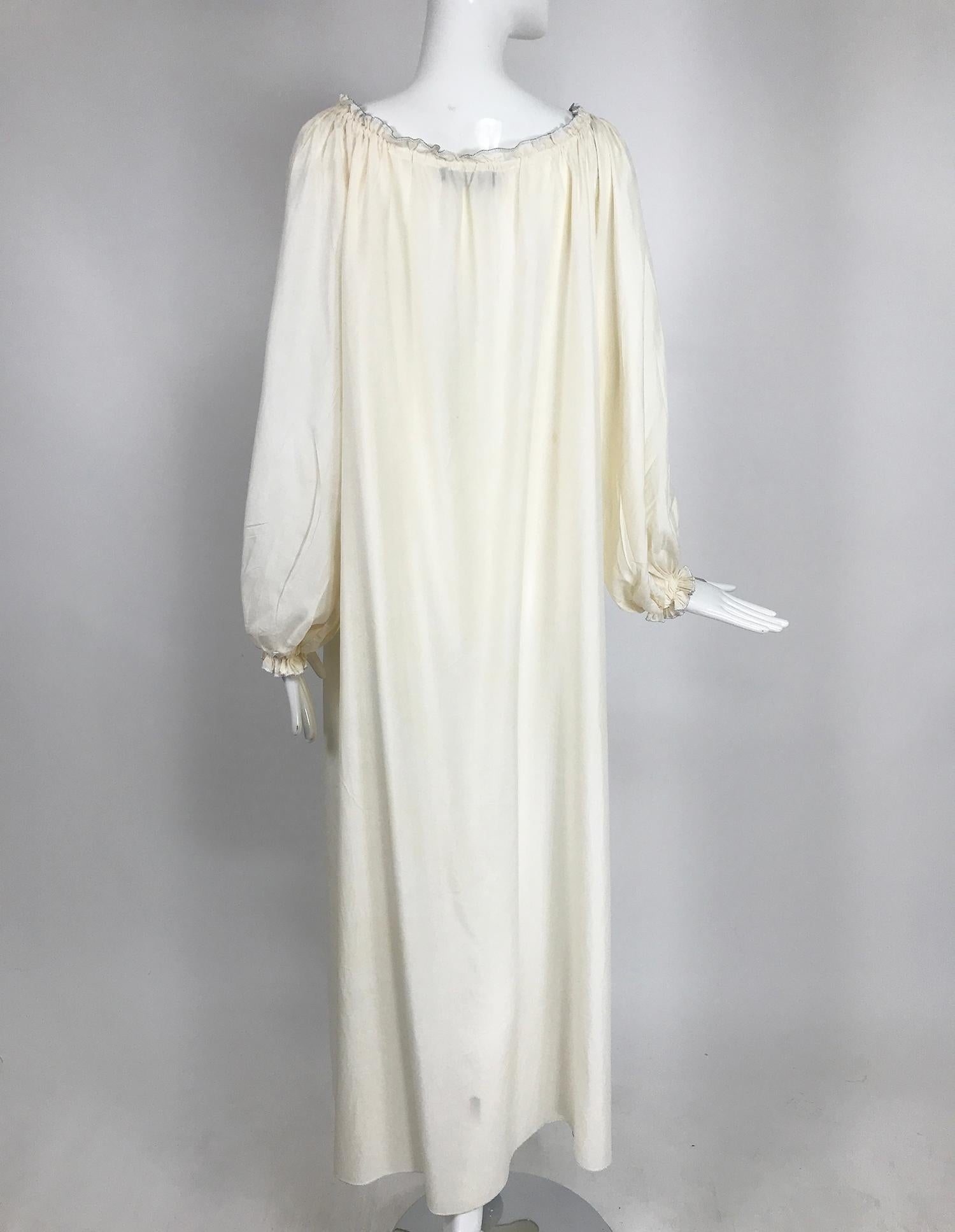 Gray Vintage Fernando Sanchez Cream Silk Bohemian Maxi Dress 1970s For Sale