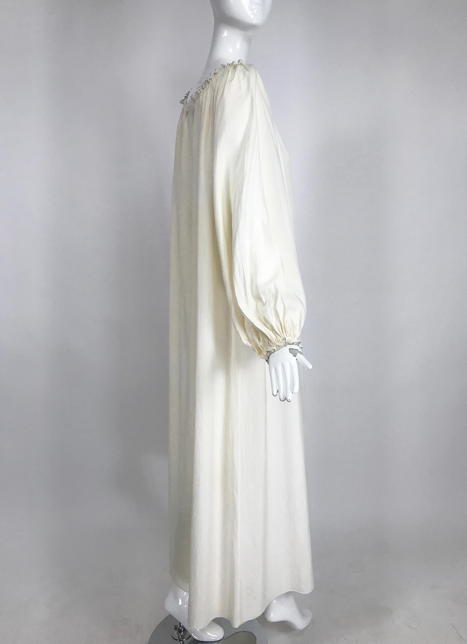 Vintage Fernando Sanchez Cream Silk Bohemian Maxi Dress 1970s In Good Condition For Sale In West Palm Beach, FL