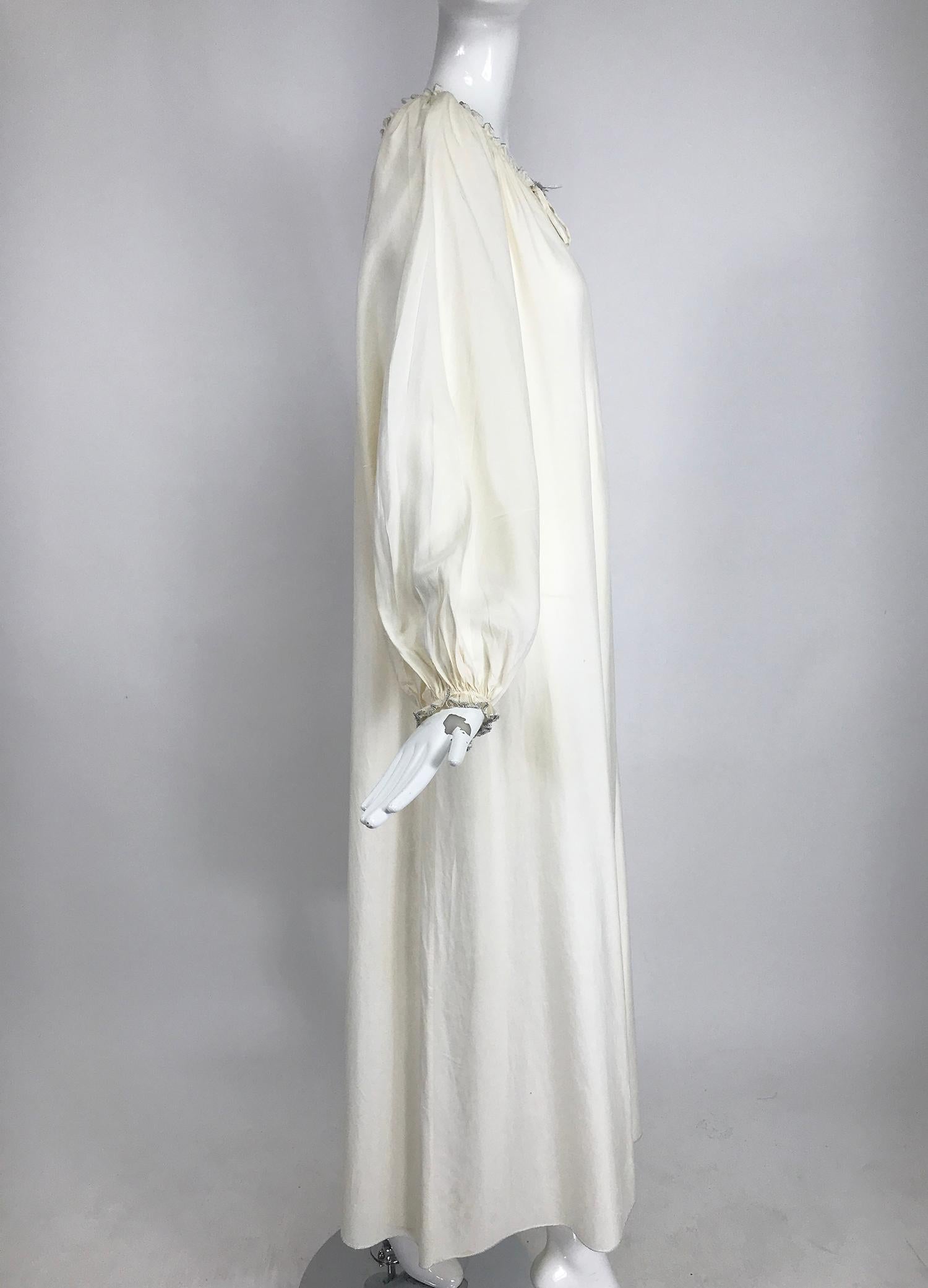 Women's Vintage Fernando Sanchez Cream Silk Bohemian Maxi Dress 1970s For Sale