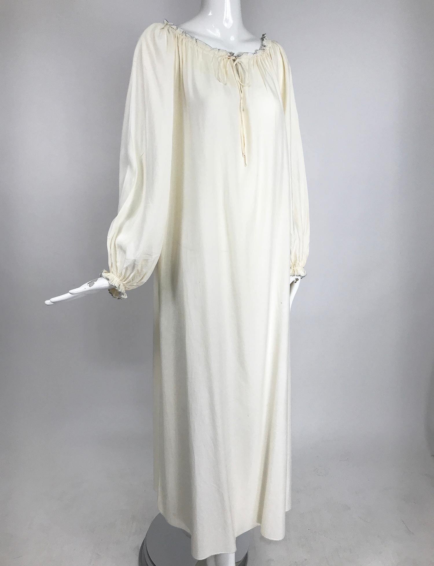 Vintage Fernando Sanchez Cream Silk Bohemian Maxi Dress 1970s For Sale 1