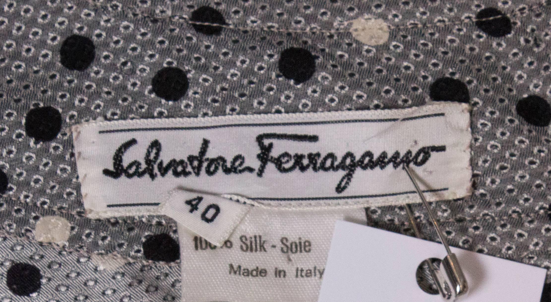 Vintage Ferragamo  Grey Spot Silk Blouse For Sale 4