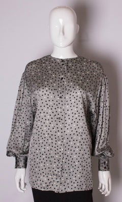Vintage Ferragamo  Grey Spot Silk Blouse