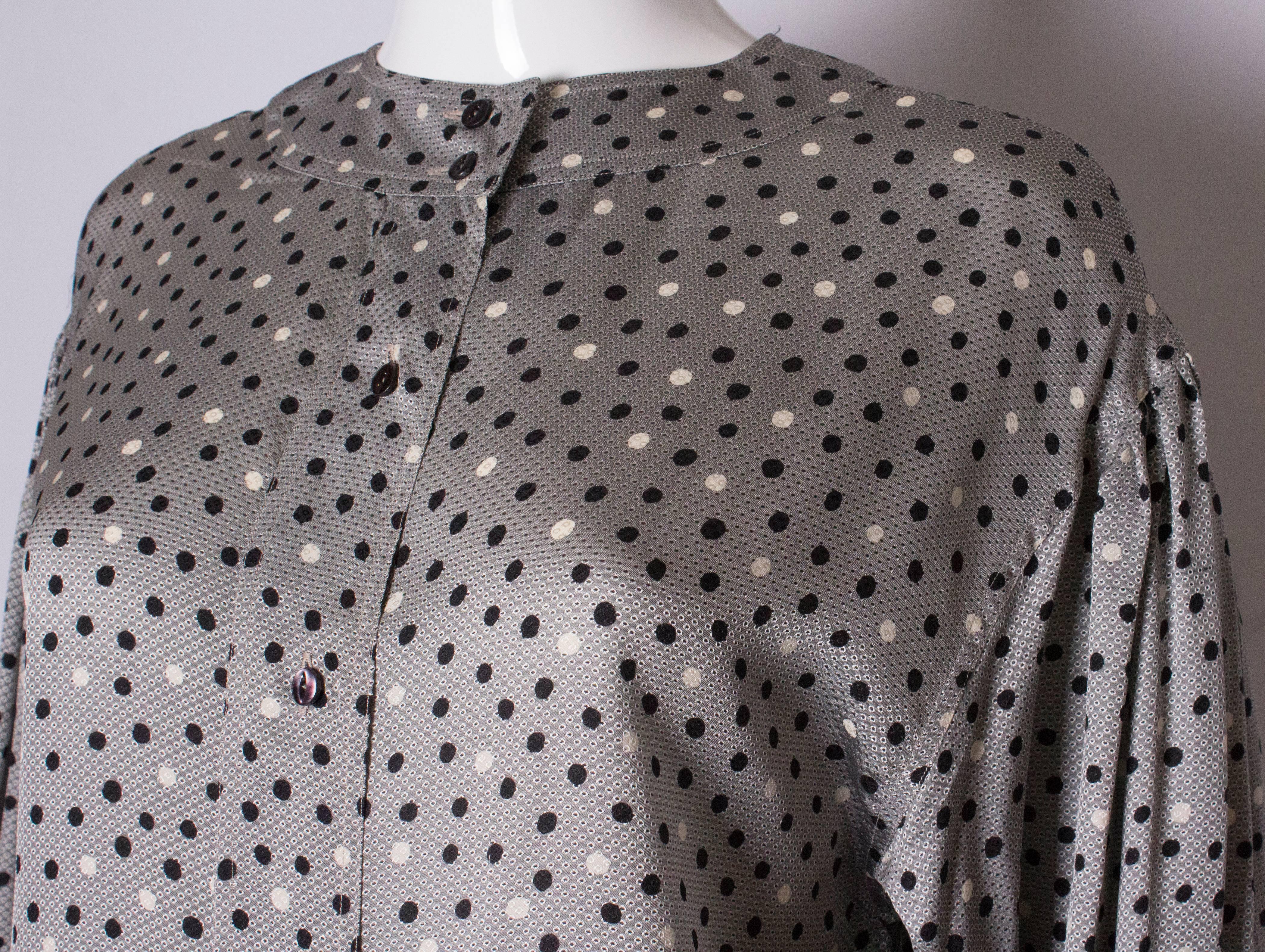 Vintage Ferragamo  Grey Spot Silk Blouse For Sale 3