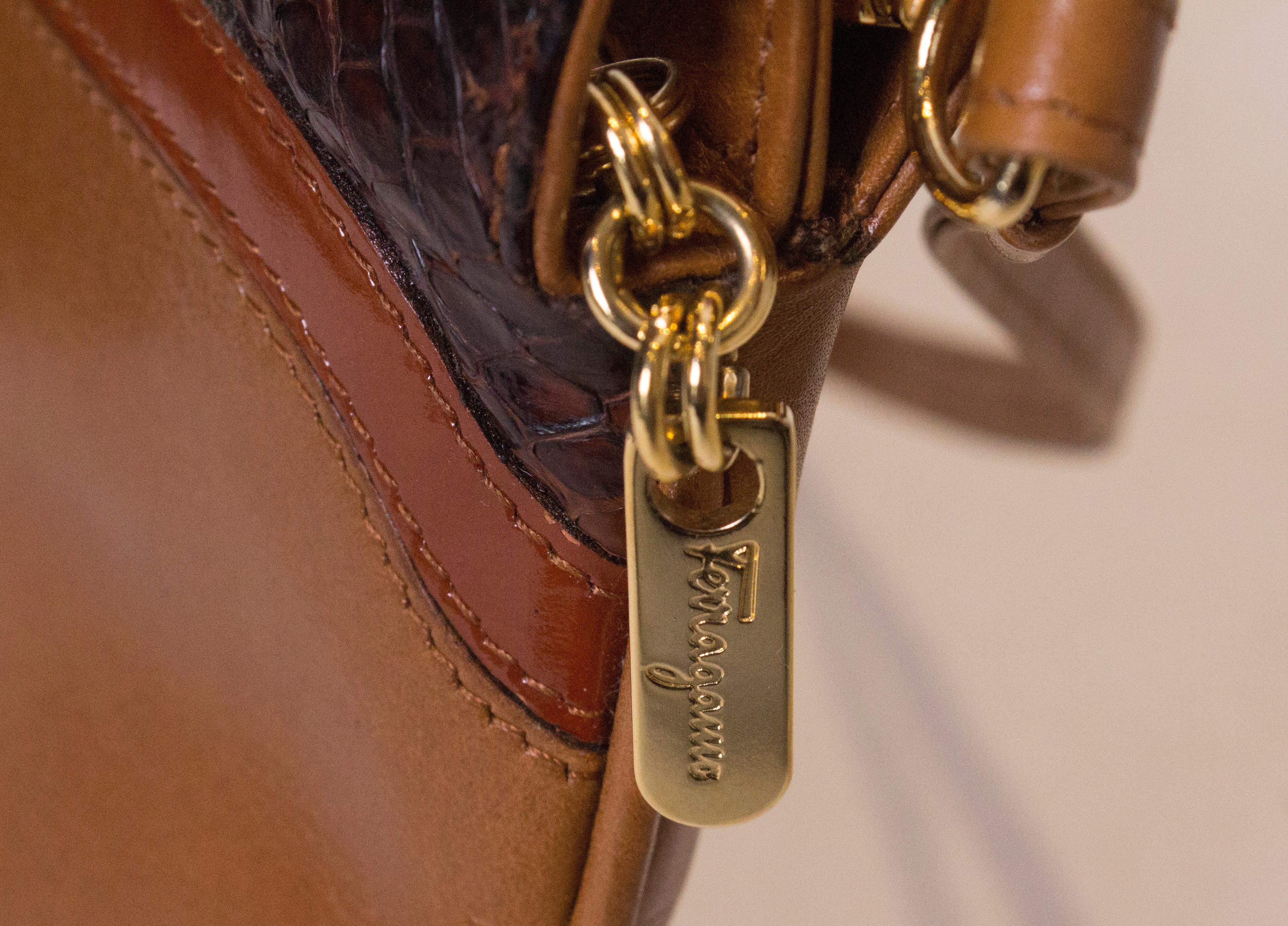 Brown Vintage Ferragamo Leather and Snakeskin Bag