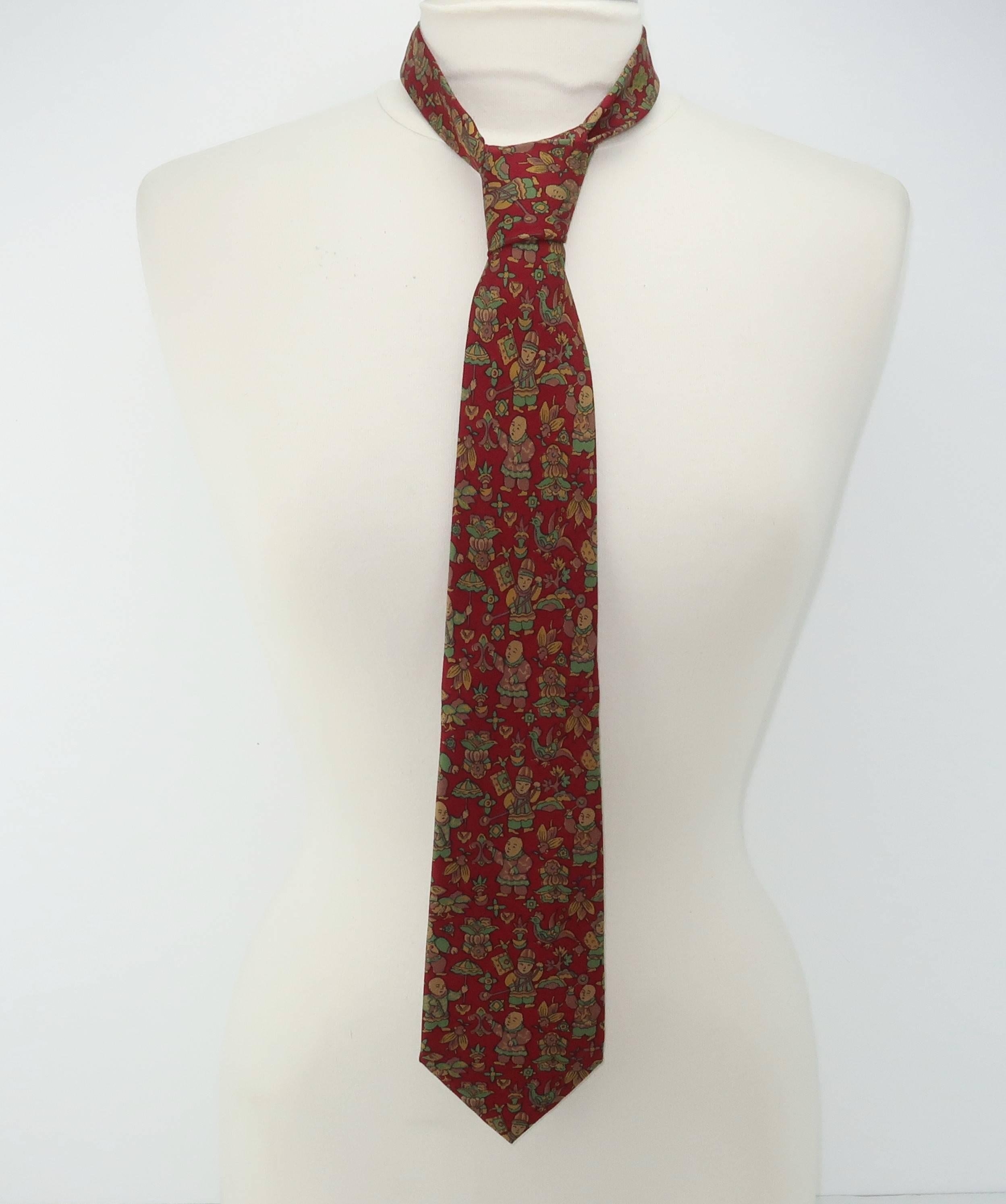 Vintage Ferragamo Silk Men’s Necktie With Asian Motif 5