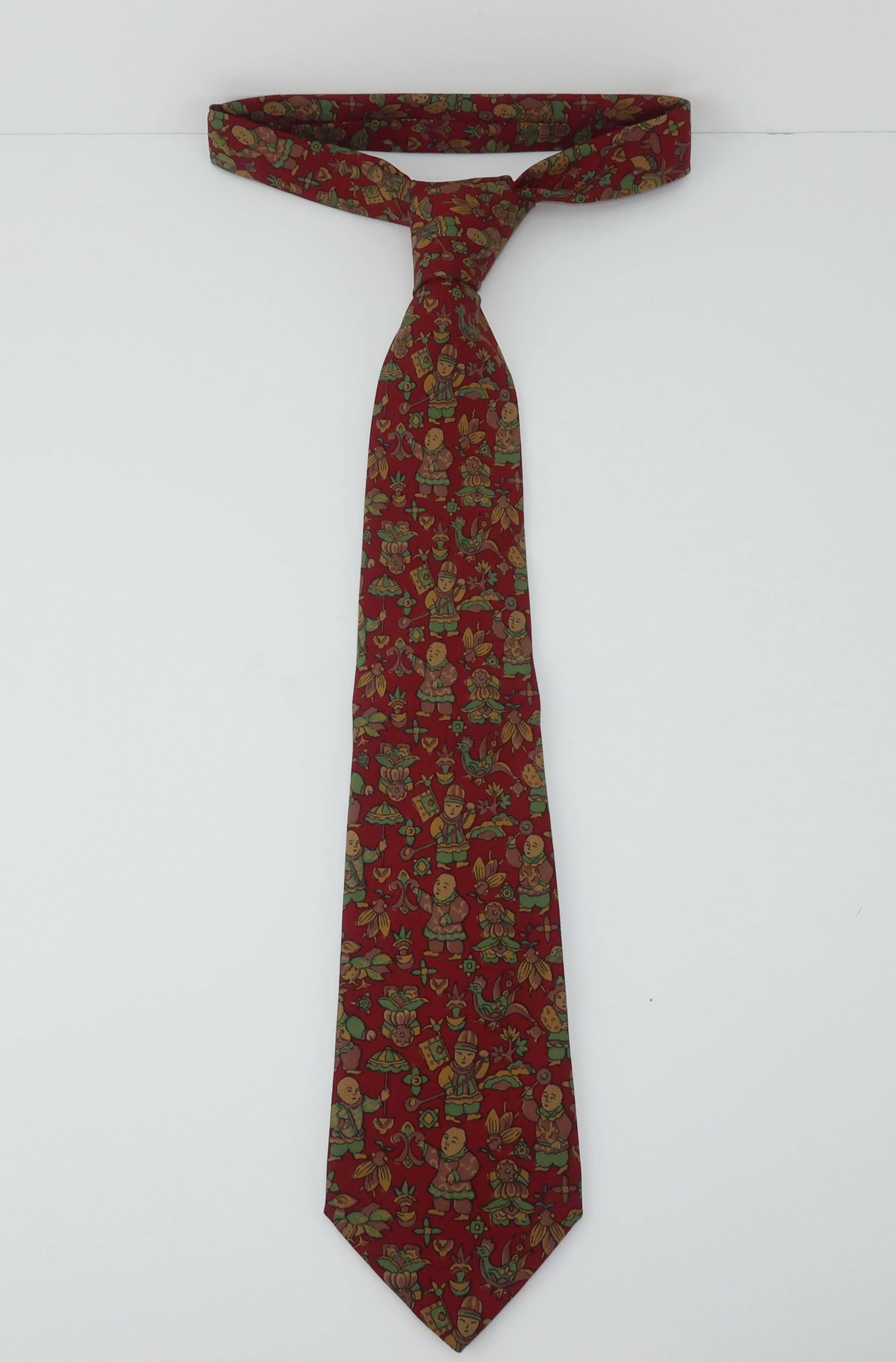 Vintage Ferragamo Silk Men’s Necktie With Asian Motif In Excellent Condition In Atlanta, GA