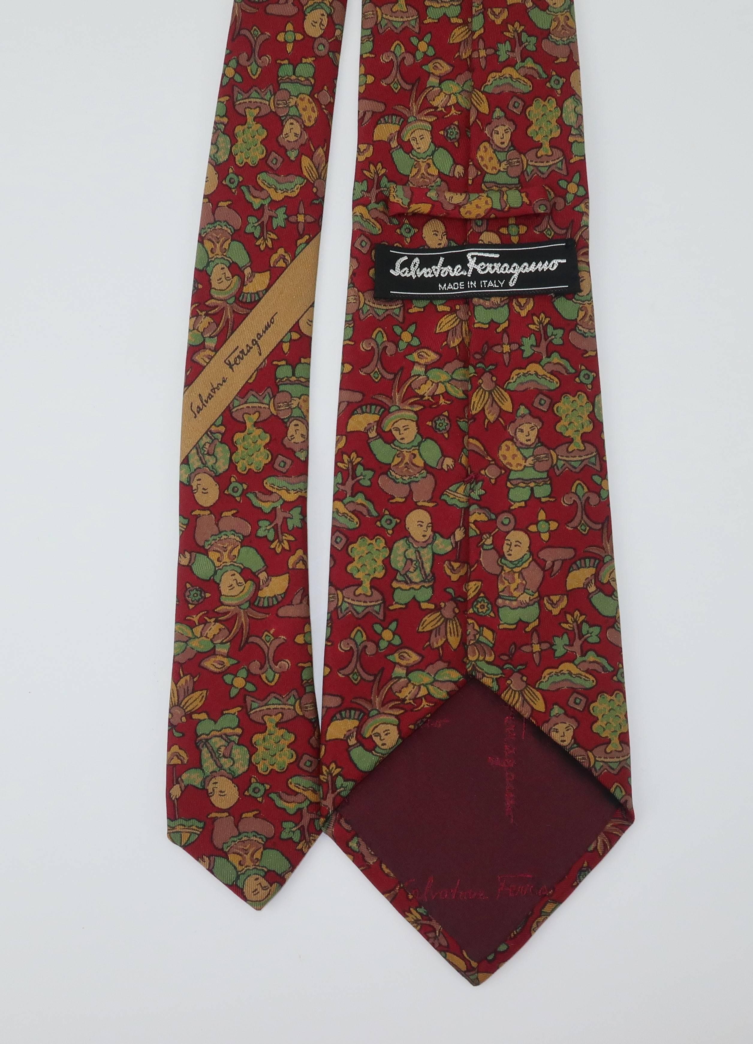 Vintage Ferragamo Silk Men’s Necktie With Asian Motif 2