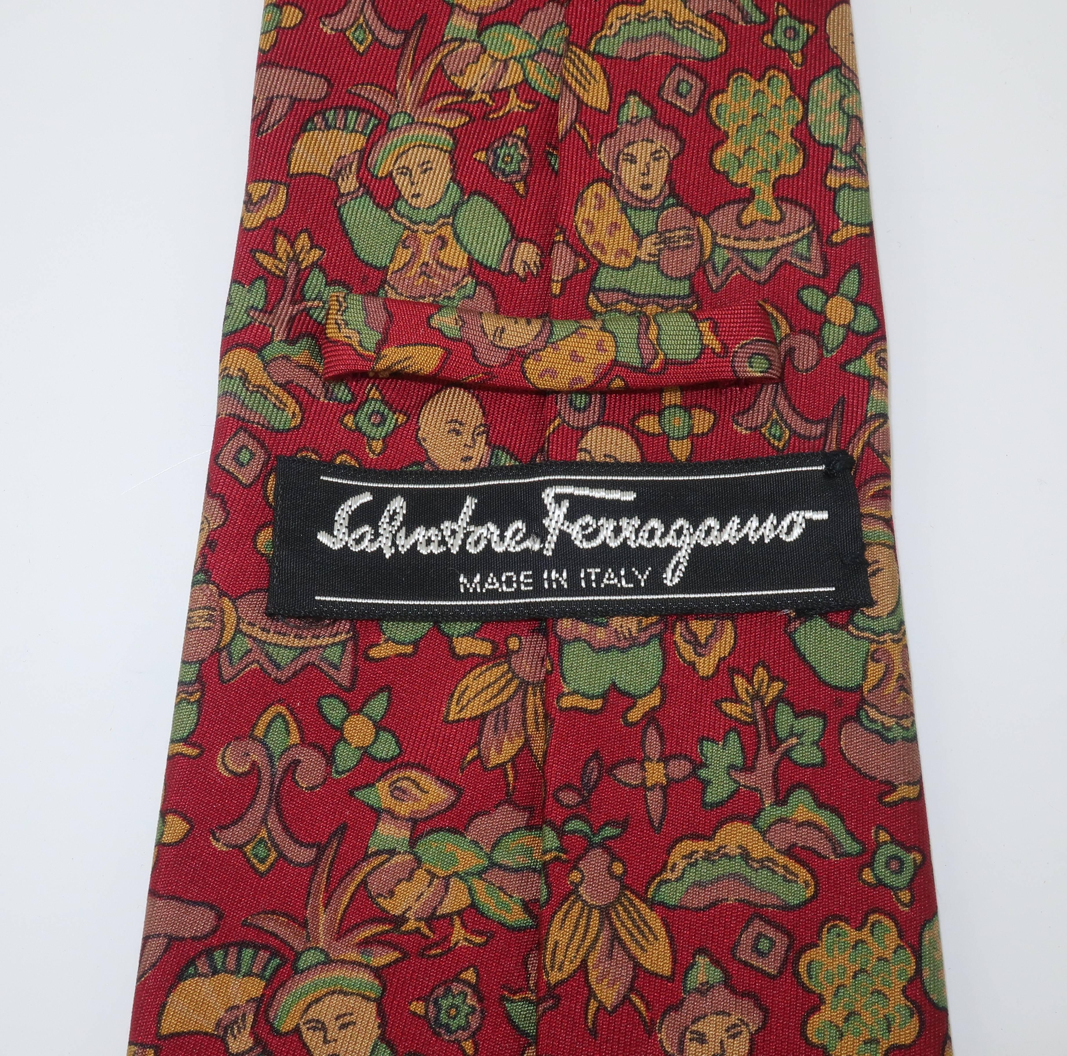 Vintage Ferragamo Silk Men’s Necktie With Asian Motif 4