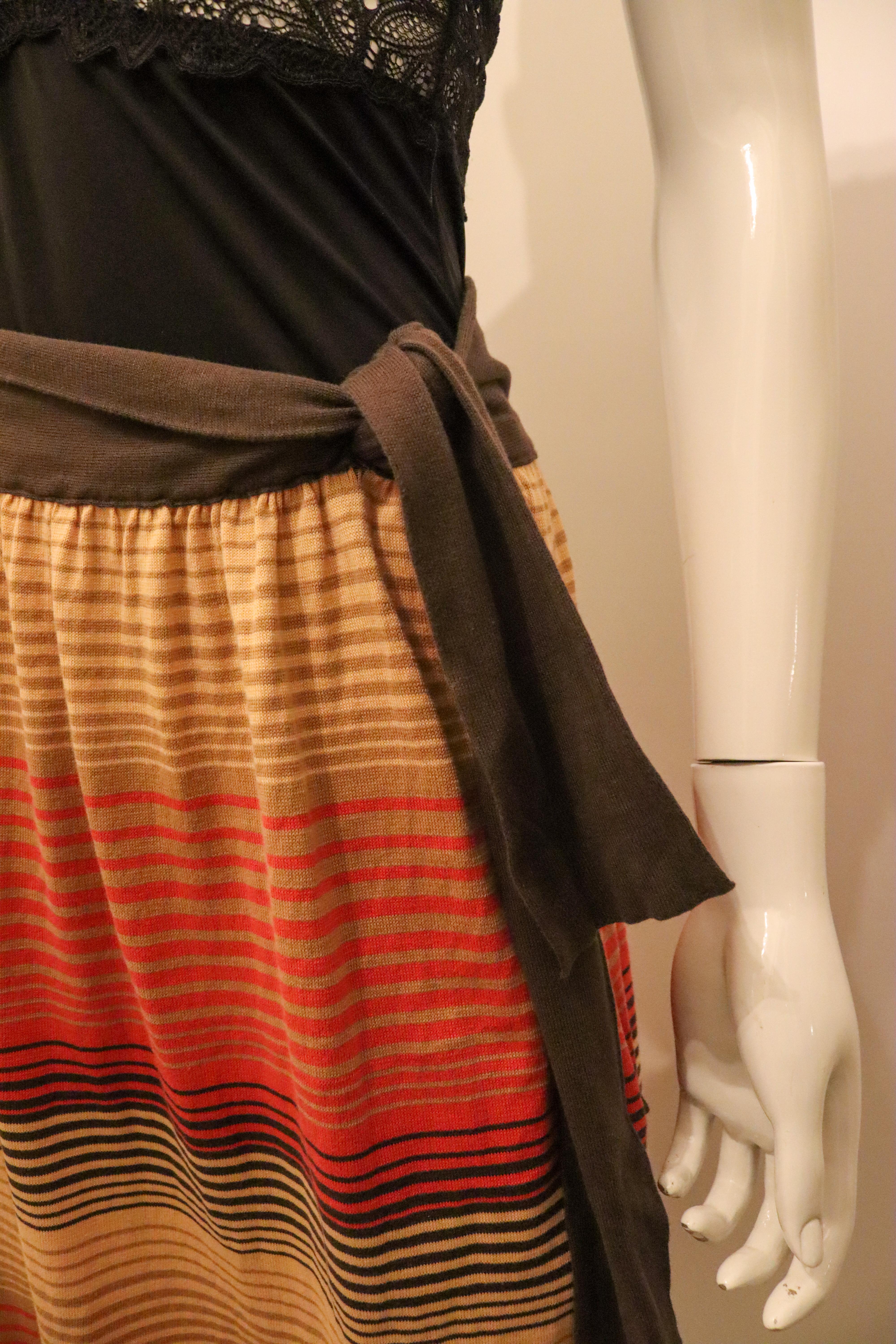 Brown Vintage Ferragamo Stripe Skirt For Sale