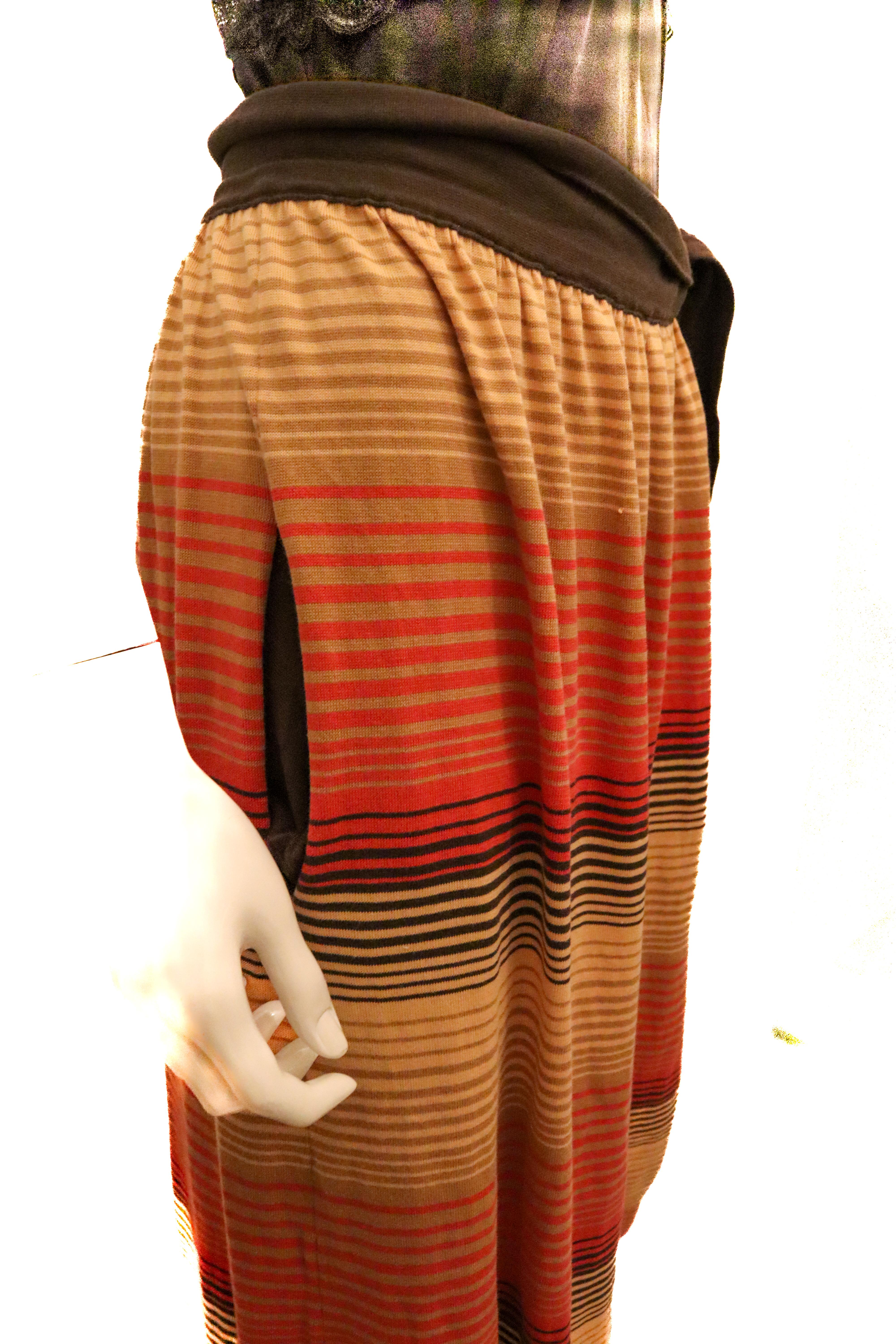 Vintage Ferragamo Stripe Skirt In Good Condition For Sale In London, GB
