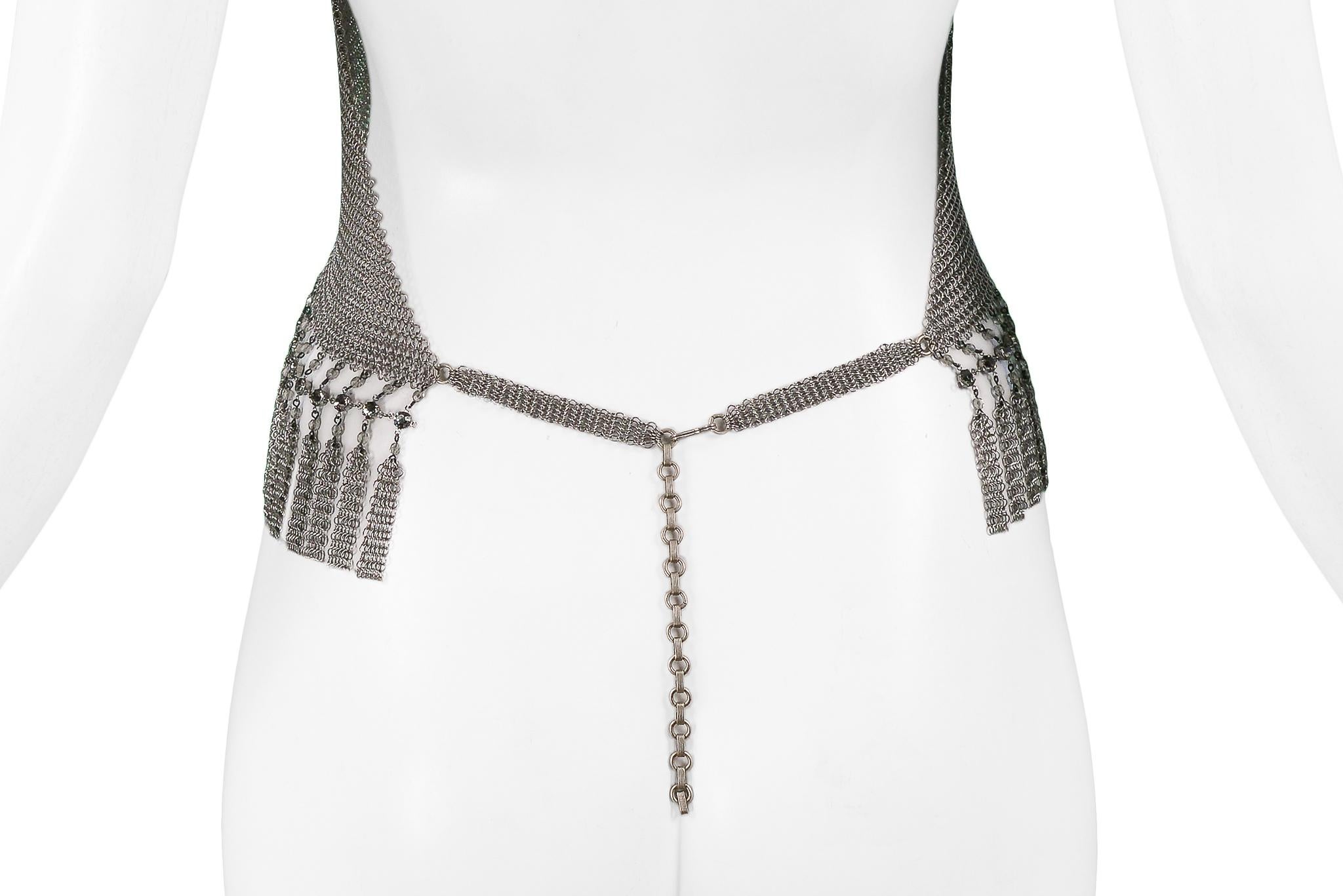 Vintage Ferrara Chainmail Metal Disco Halter Top with Rhinestone Diamond Front 1