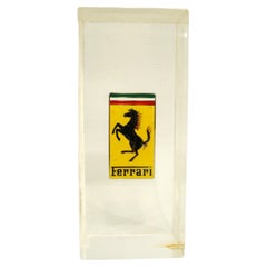 Vintage Ferrari Cars Badge / Emblem Lucite Desk Paperweight. Italy 1970´s