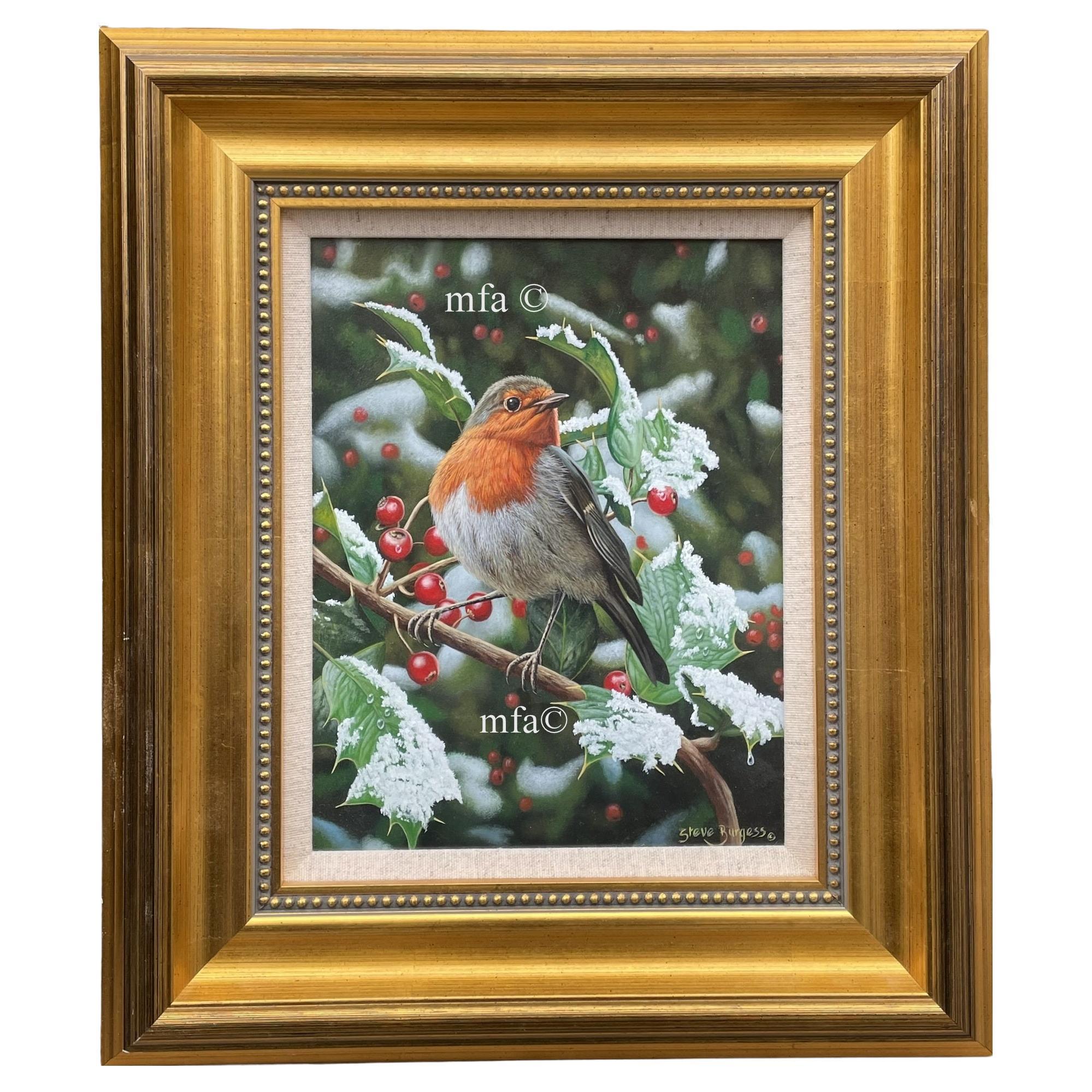 Vintage Festliche Schnee Ölgemälde auf Board von Steve Burgess Mid Century Modern im Angebot