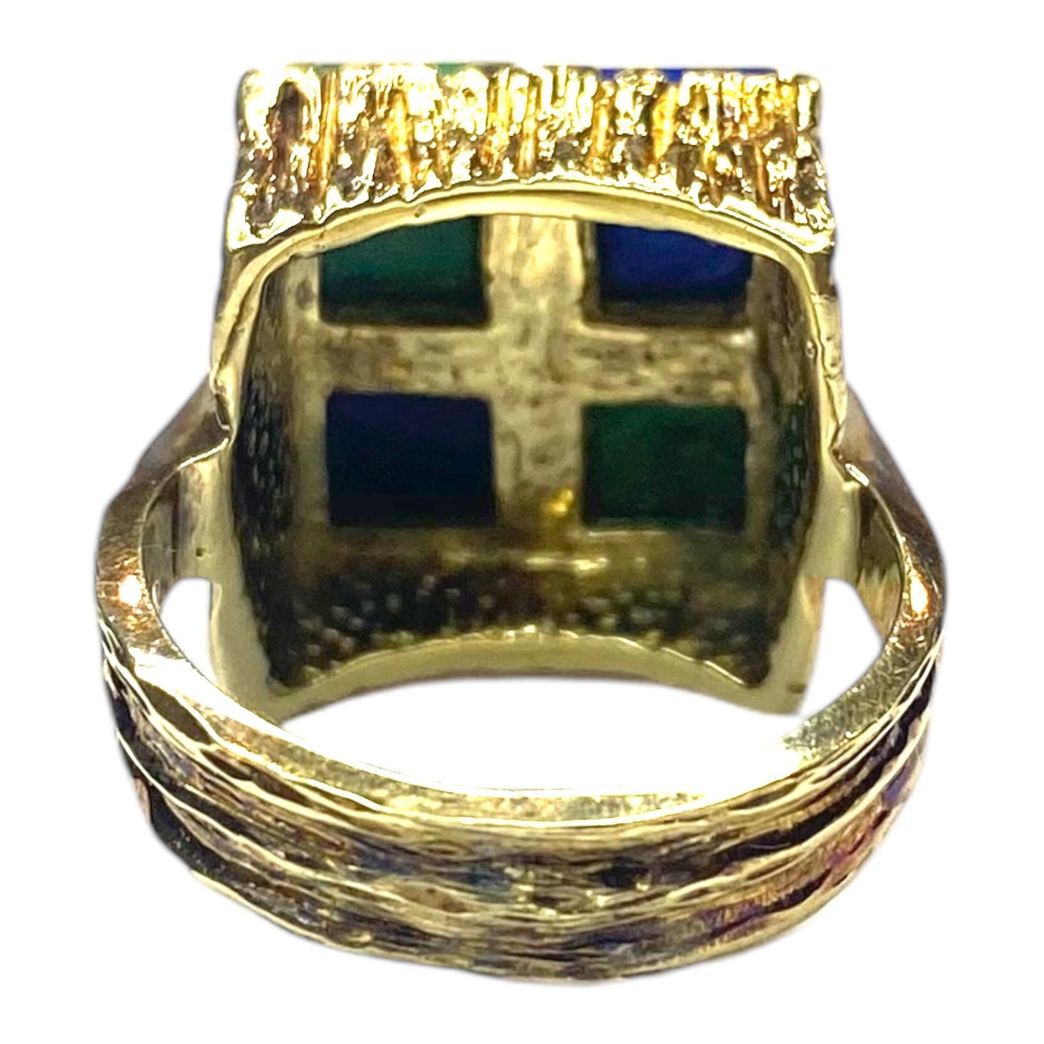 Modernist Vintage FF Felger 14K Lapis Lazuli and Turquoise Ring