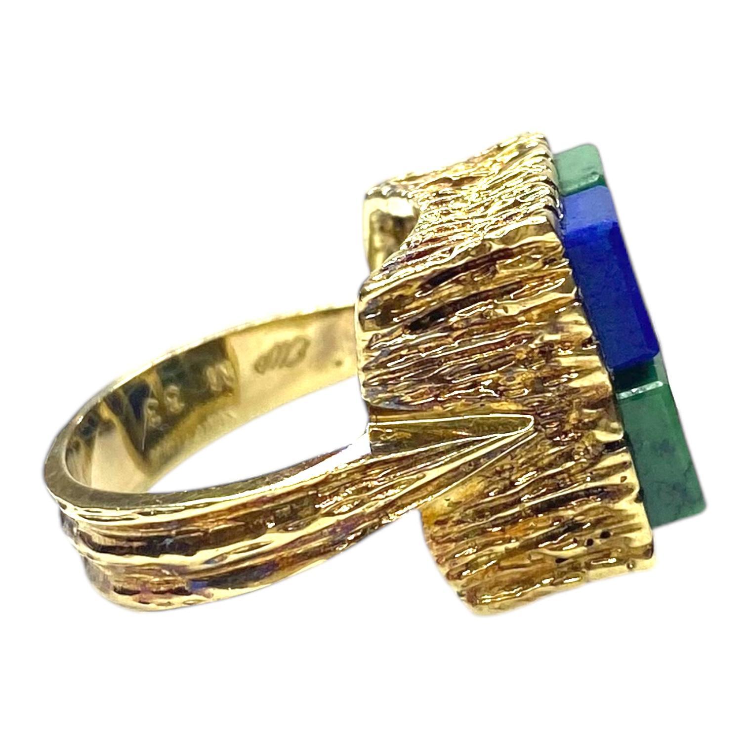 Square Cut Vintage FF Felger 14K Lapis Lazuli and Turquoise Ring