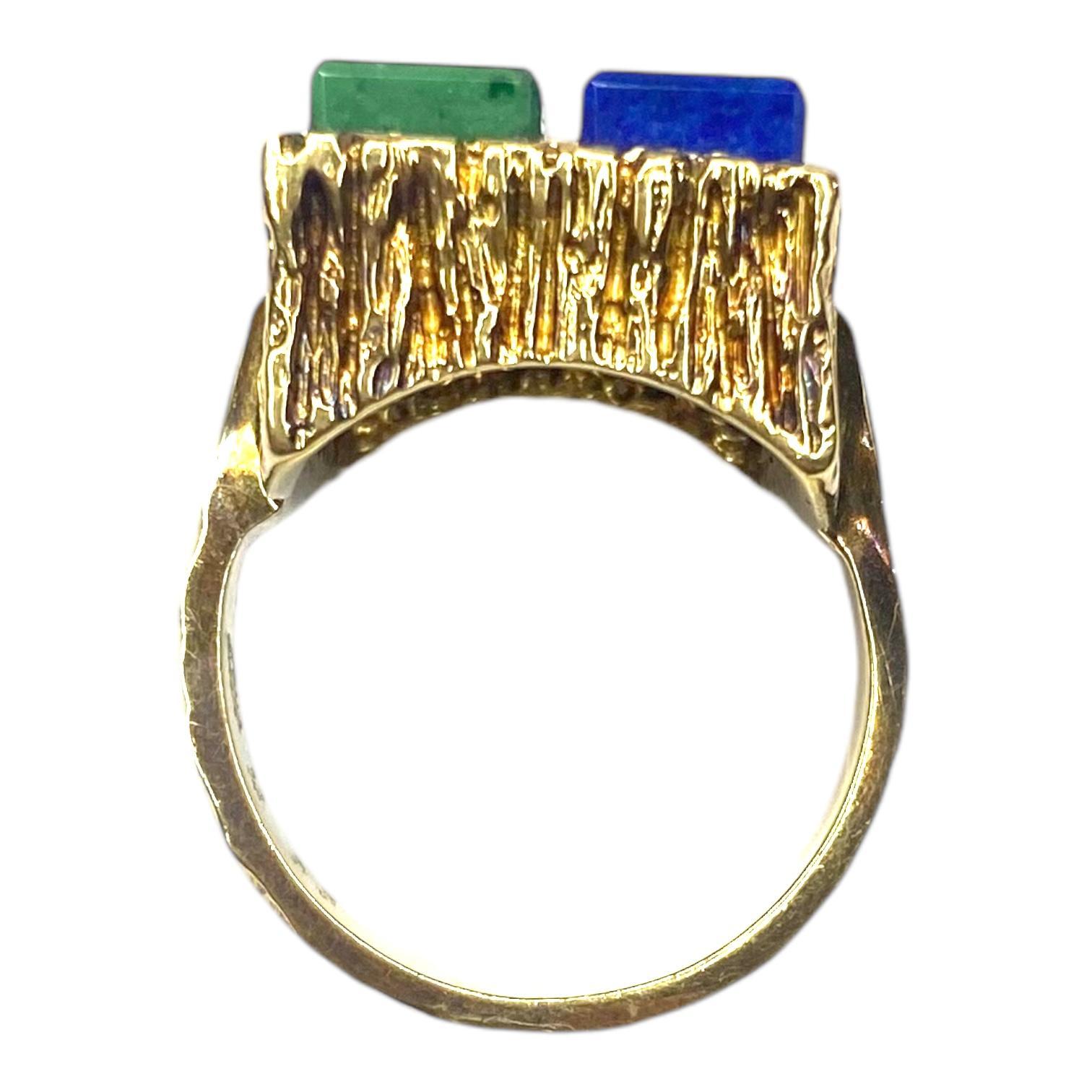 Vintage FF Felger 14K Lapis Lazuli and Turquoise Ring In Good Condition In Henderson, NV
