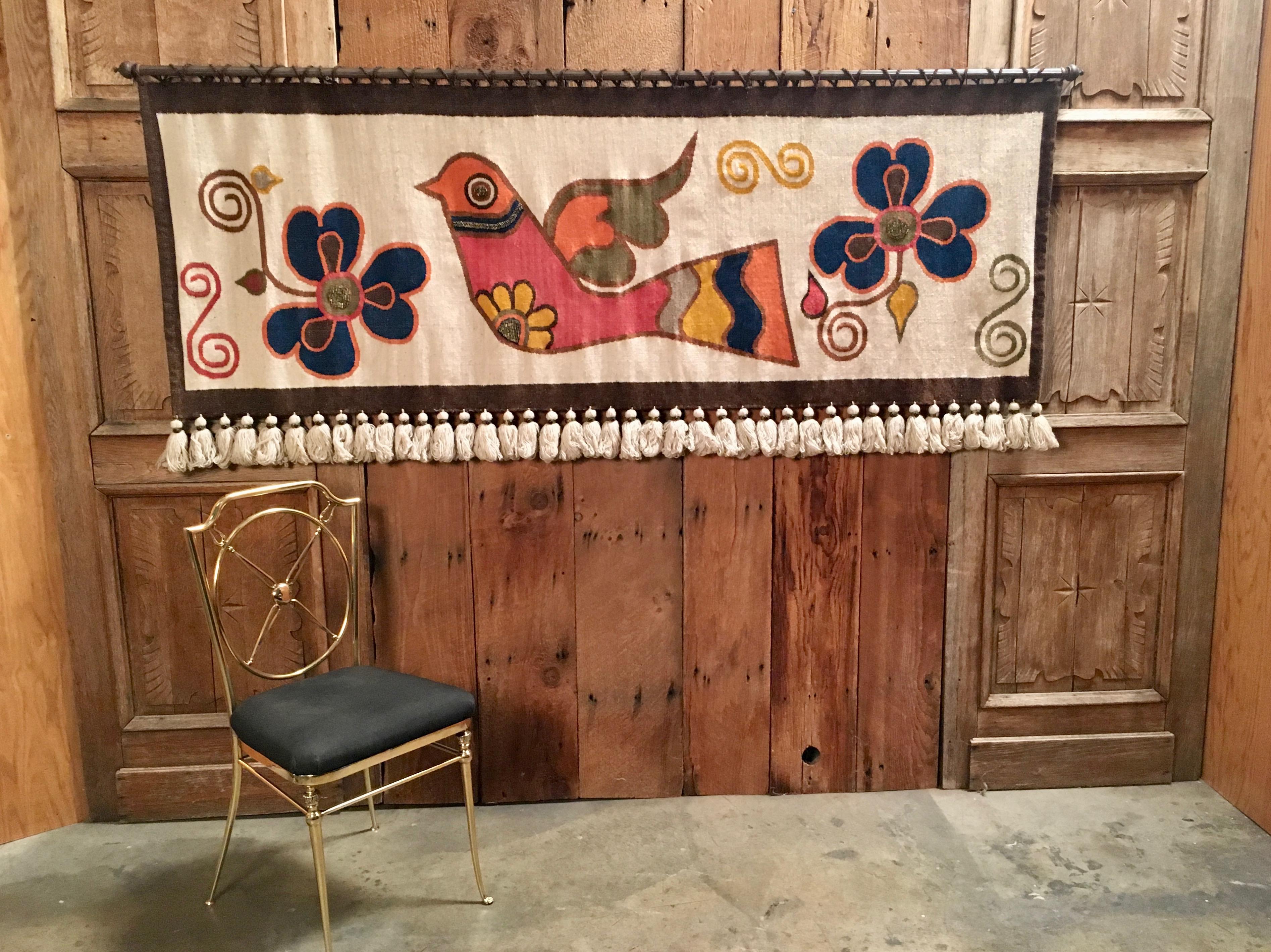 Large midcentury wool Tapestry by Olga Fisch for Folklore with metal ceramic beads woven in.


 