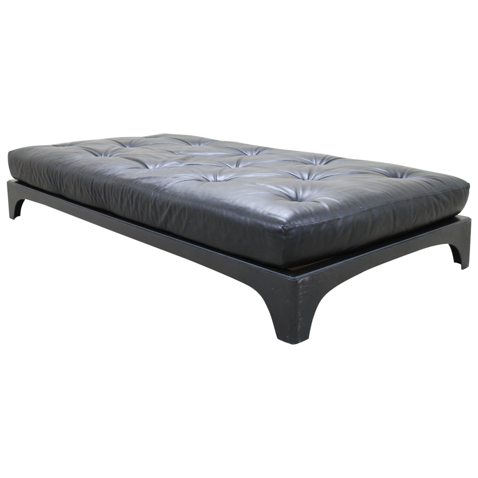 Vintage Fiberglass Schwarzes Leder Daybed