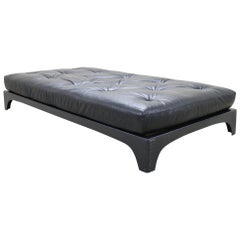 Vintage Fiberglass Black Leather Daybed