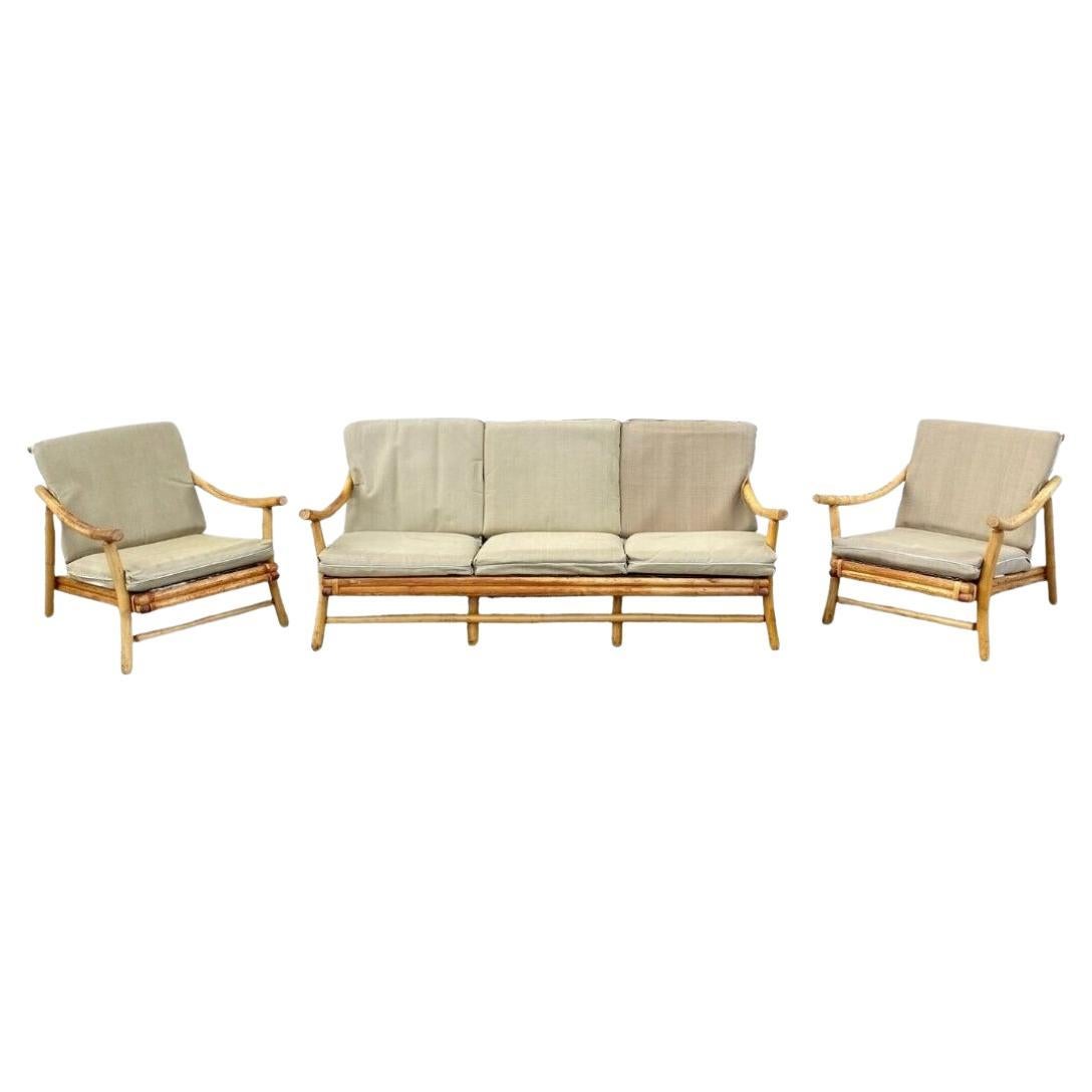 Vintage Ficks Reed Bamboo Rattan Tiki Sofa Set with Lounge Chairs - 3 Pc Set For Sale