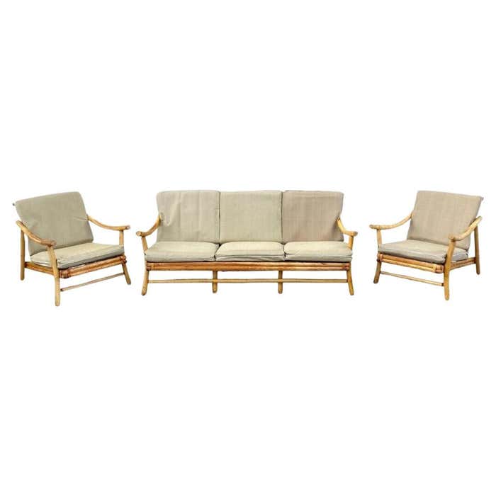 Vintage Ficks Reed Bamboo Rattan Tiki Sofa Set with Lounge Chairs - 3 ...