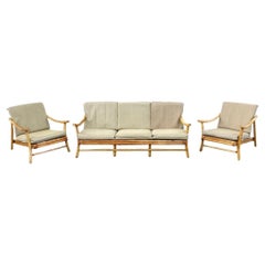 Retro Ficks Reed Bamboo Rattan Tiki Sofa Set with Lounge Chairs - 3 Pc Set