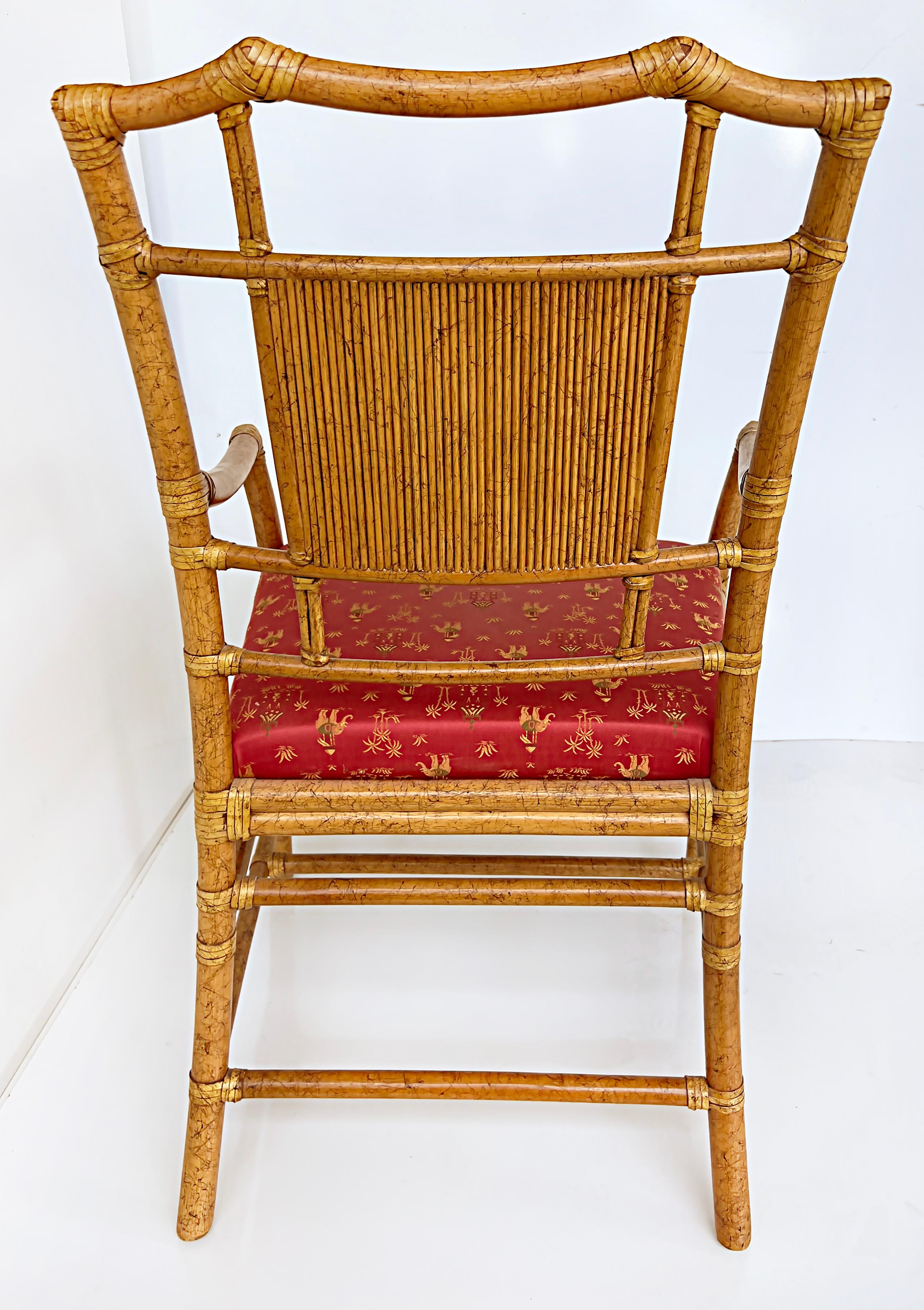 Vintage Ficks Reed Chinoiserie Rattan Dining Chairs, Set of 6 In Good Condition For Sale In Miami, FL