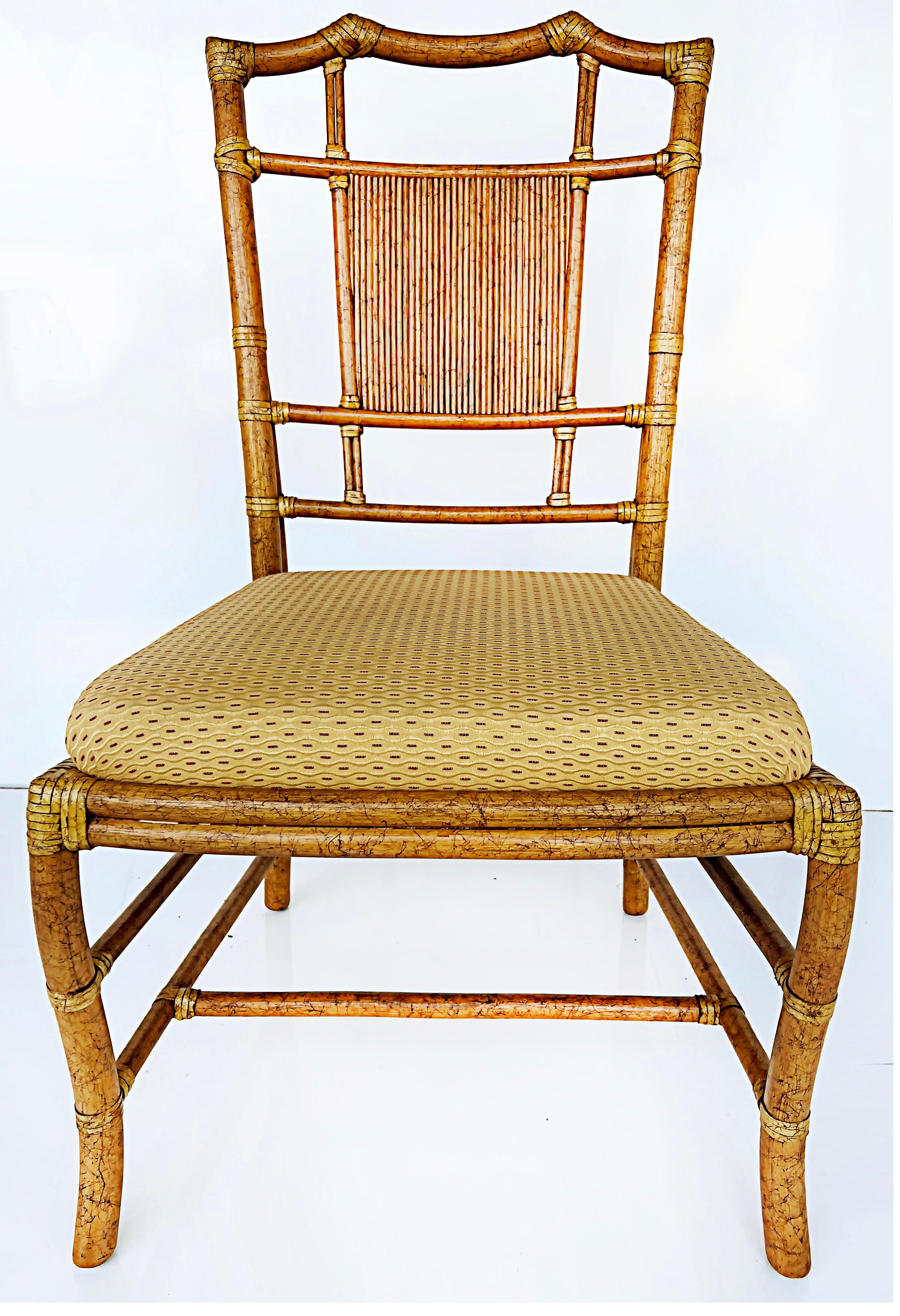 20th Century Vintage Ficks Reed Chinoiserie Rattan Dining Chairs, Set of 6 For Sale