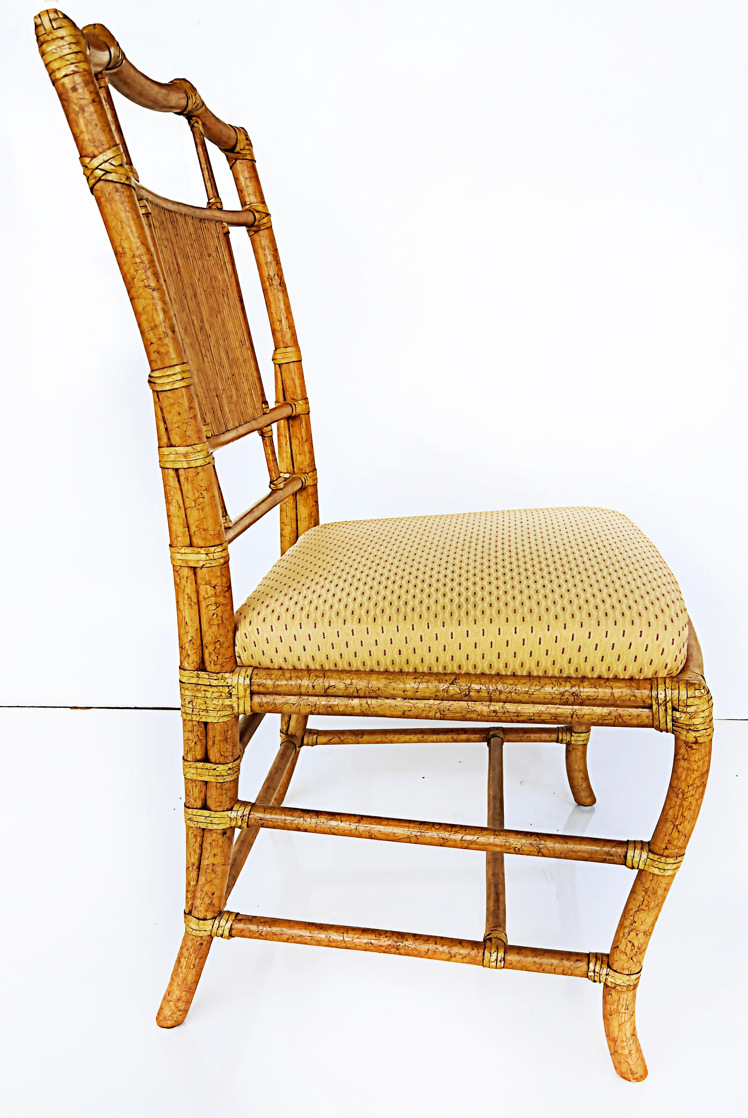 Vintage Ficks Reed Chinoiserie Rattan Dining Chairs, Set of 6 For Sale 1
