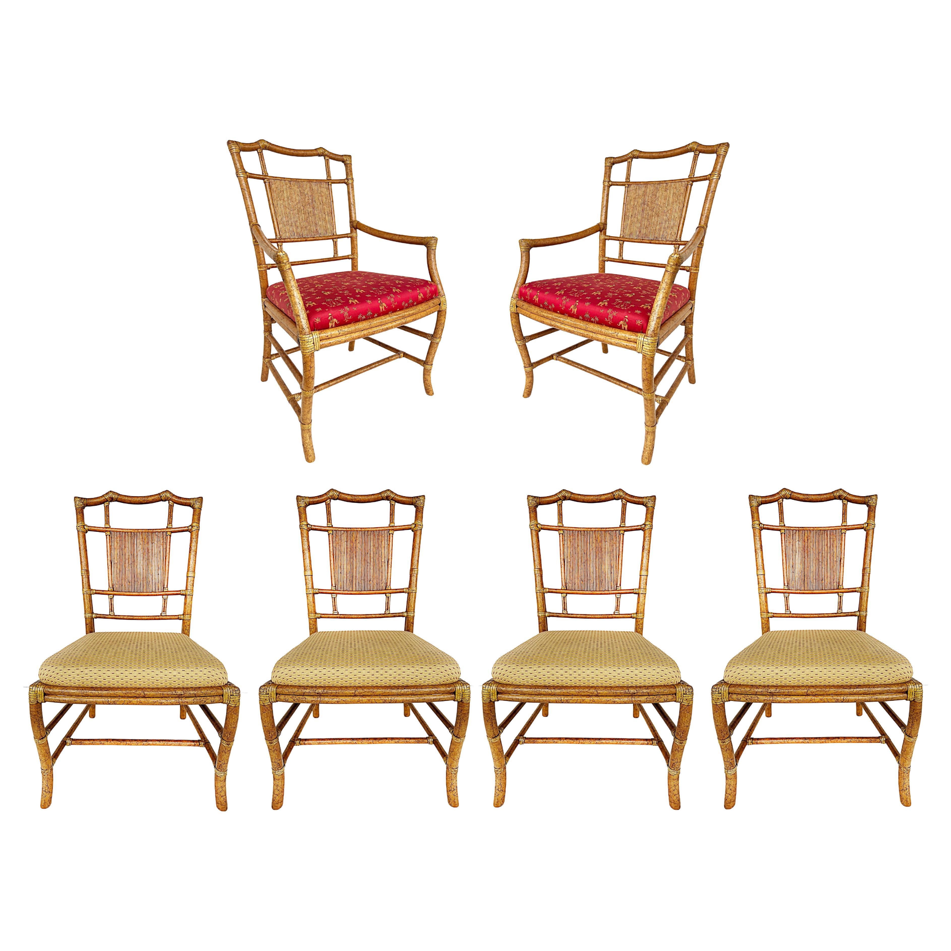 Chaises de salle à manger vintage Ficks Reed en rotin de style chinoiseries, lot de 6