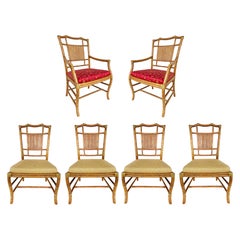 Retro Ficks Reed Chinoiserie Rattan Dining Chairs, Set of 6