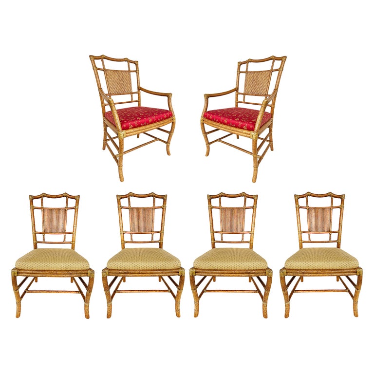 Vintage Ficks Reed Chinoiserie Rattan Dining Chairs, Set of 6 For Sale