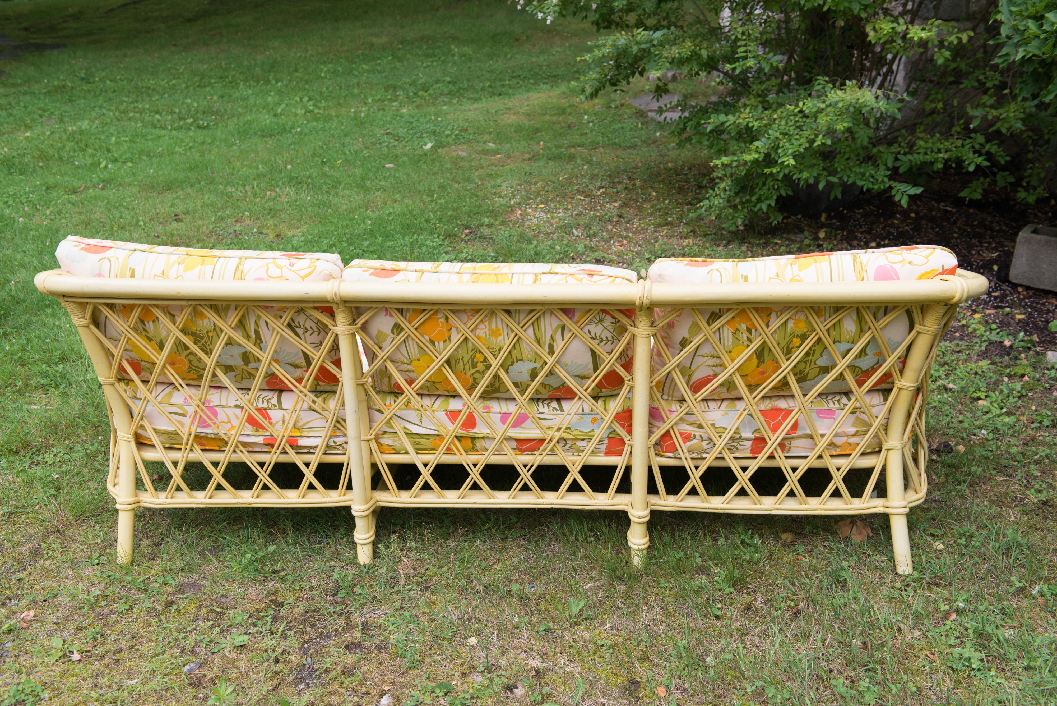 Vintage Ficks Reed Faux Bamboo Chinoiserie Style Sofa For Sale 3