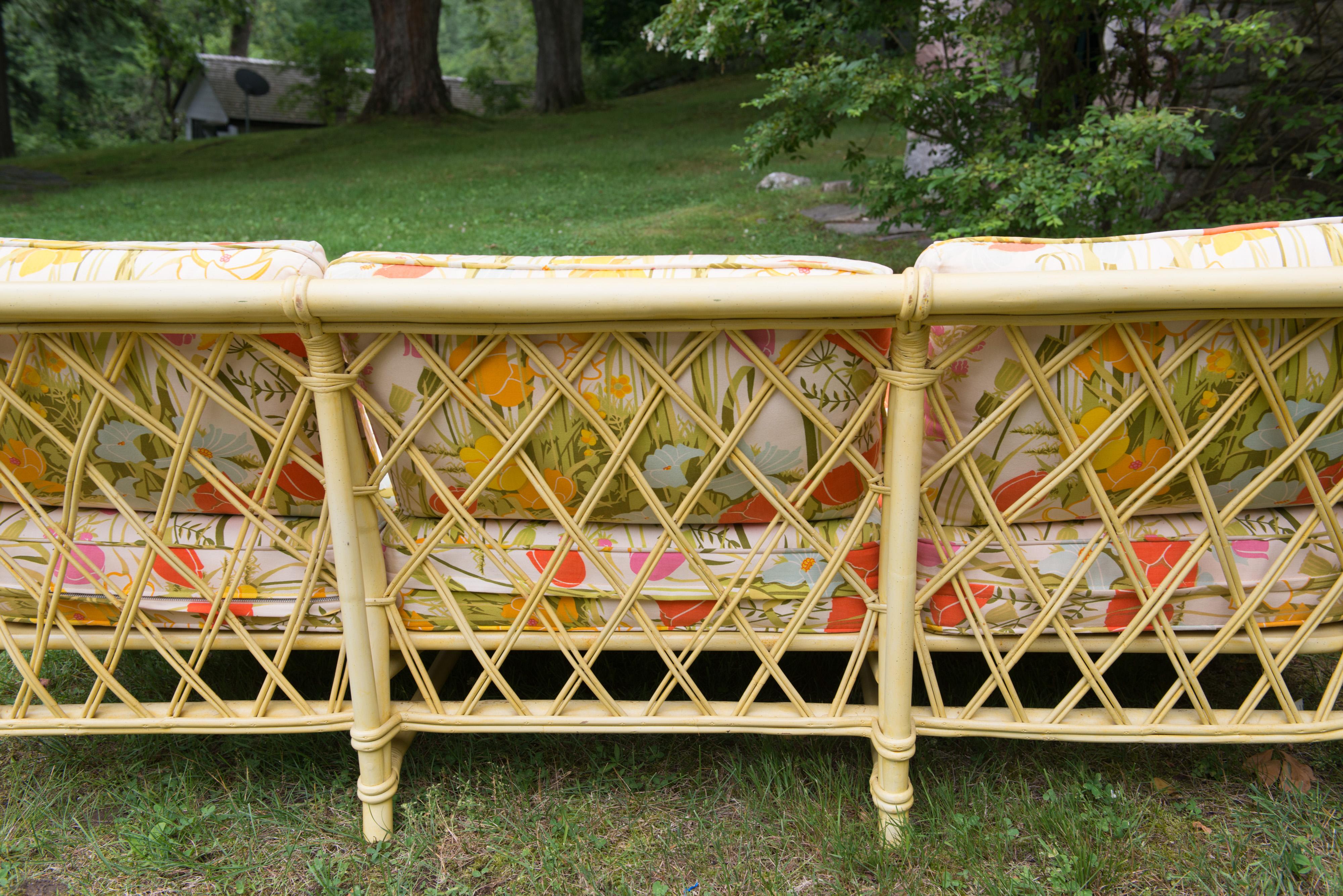 Vintage Ficks Reed Faux Bamboo Chinoiserie Style Sofa For Sale 4