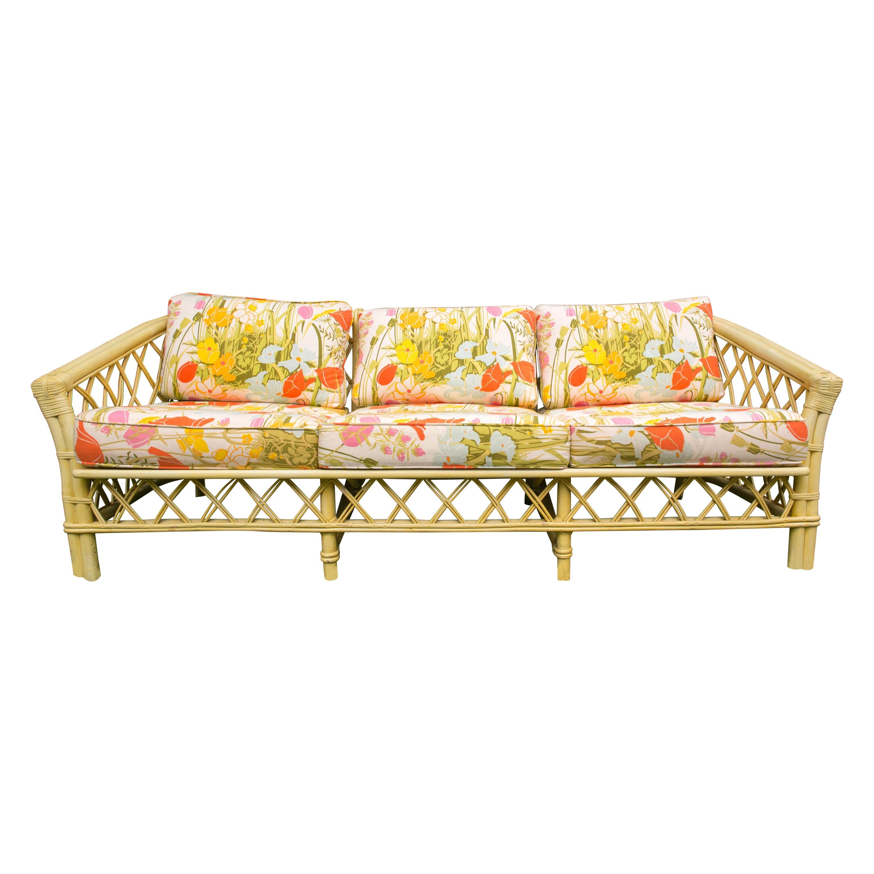 Sofa vintage Ficks Reed Faux Bambou de style Chinoiserie en vente