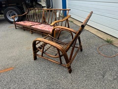 Vintage Ficks Reed – Modulares Rattan-Sofaset mit Lounge-Sessel – 3-teiliges Set