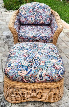 Fauteuil et ottoman vintage en rotin Ficks Reed