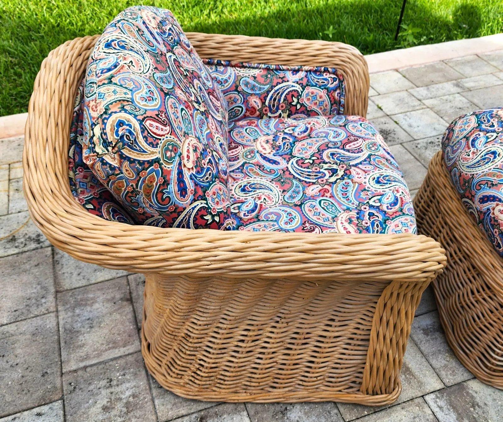 Bambù Poltrona e ottomana in rattan Ficks Reed d'epoca in vendita