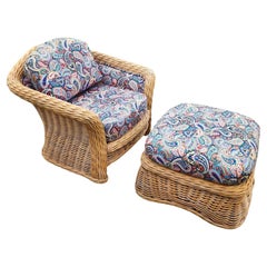 Vintage Ficks Reed Rattan Arm Chair & Ottoman