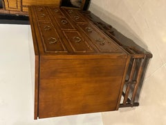 Vintage Ficks Reed Rattan Faux Bamboo Wood 7 Drawer Dresser Credenza Brass Pulls