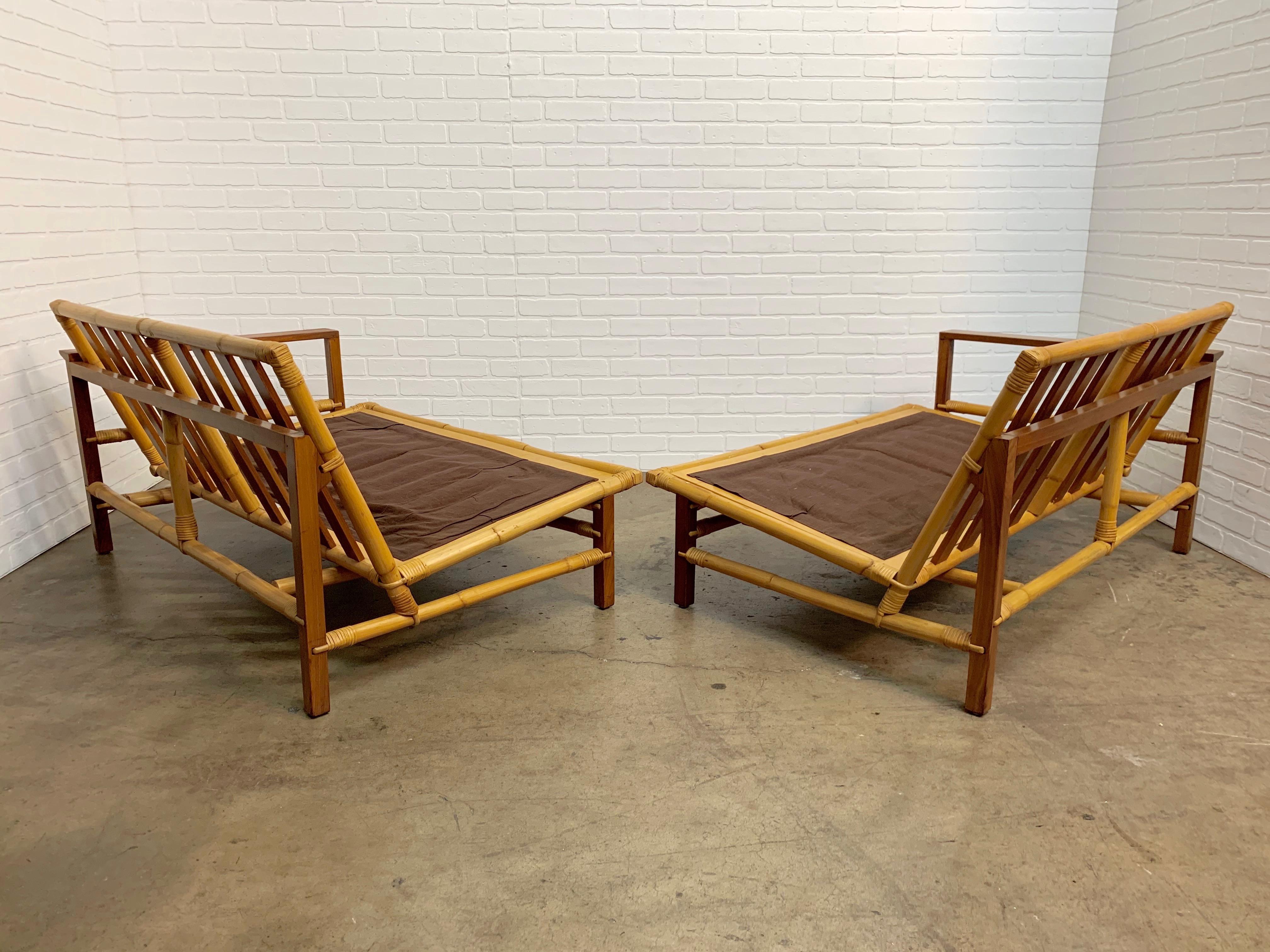 Vintage Ficks Reed Sectional Sofas Walnut with Rattan For Sale 5
