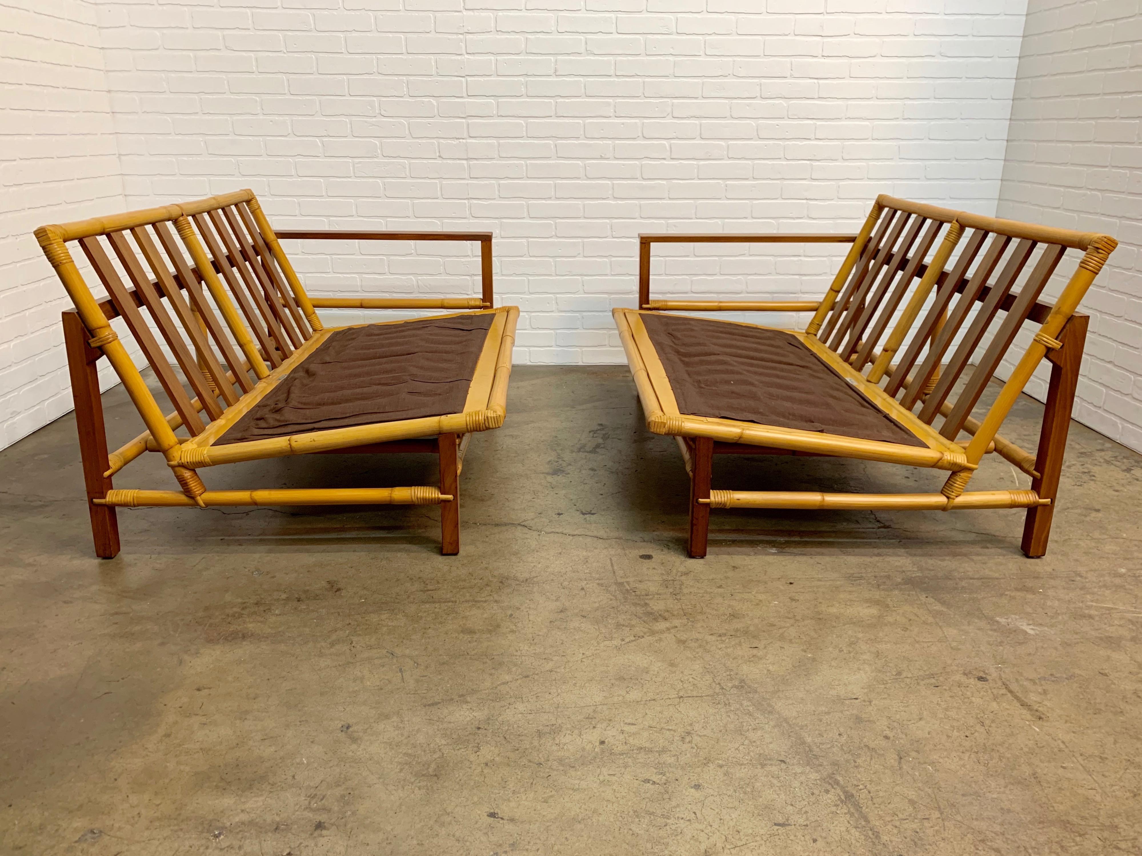 Vintage Ficks Reed Sectional Sofas Walnut with Rattan For Sale 6