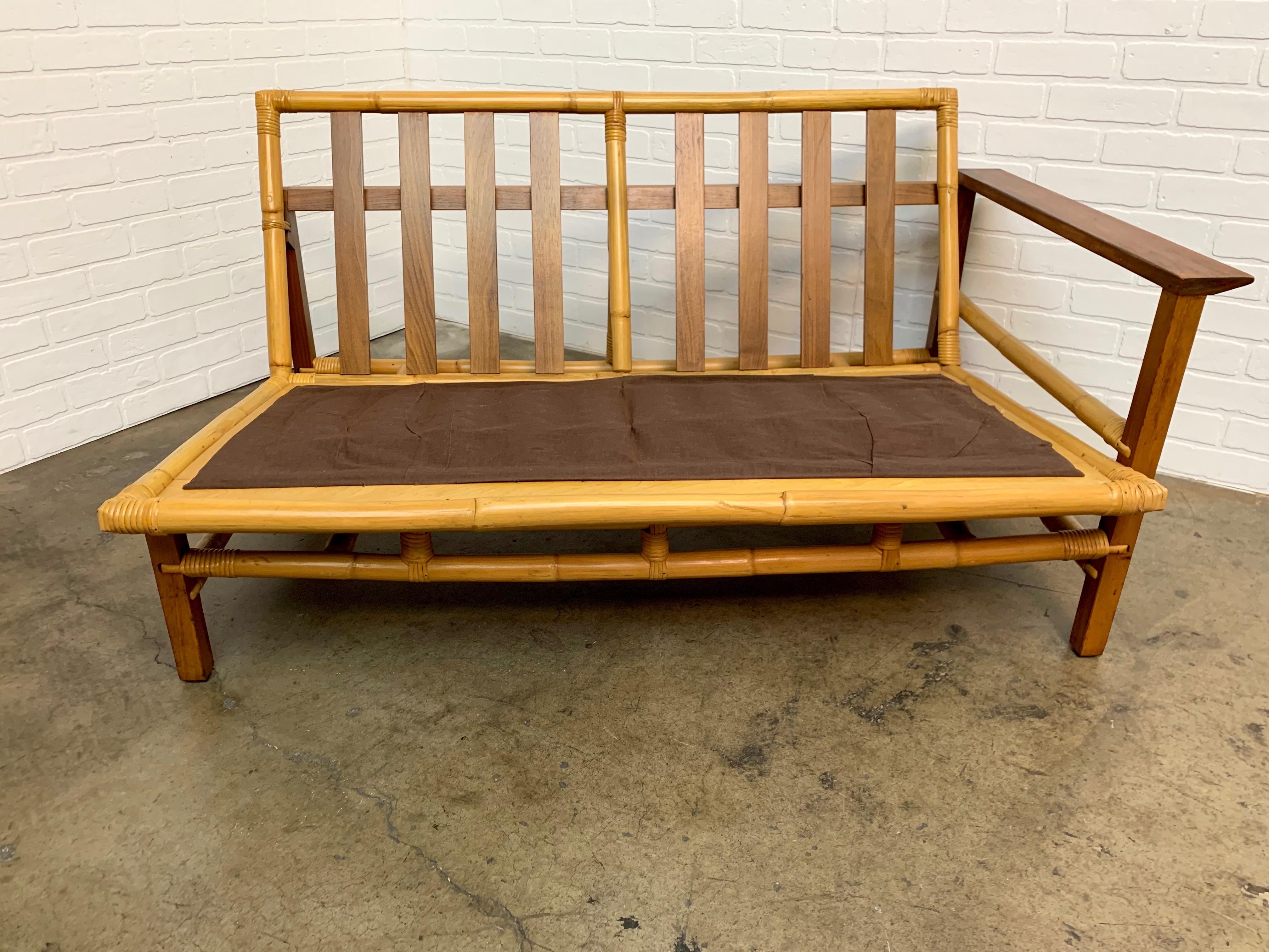 Vintage Ficks Reed Sectional Sofas Walnut with Rattan For Sale 8