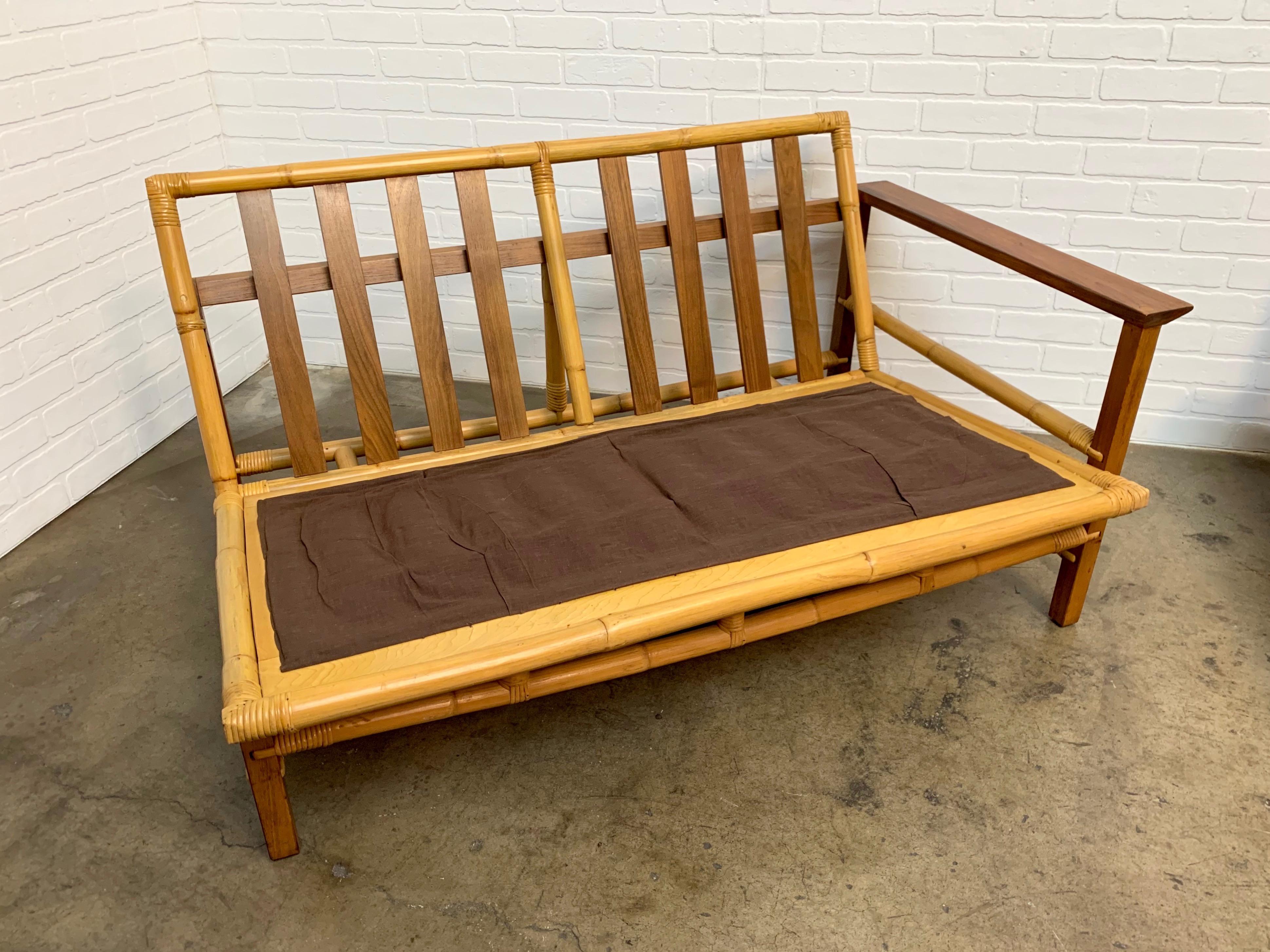 Vintage Ficks Reed Sectional Sofas Walnut with Rattan For Sale 9