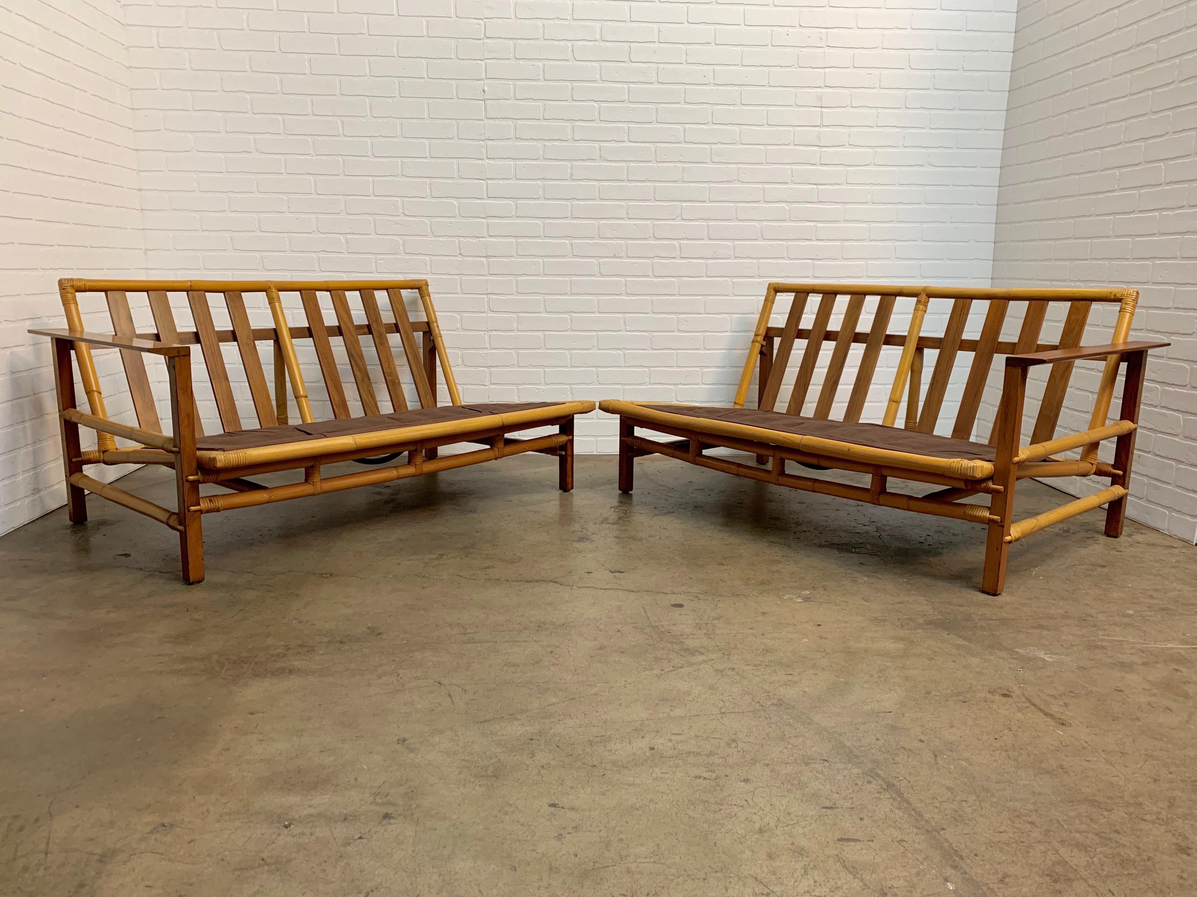 Vintage Ficks Reed Sectional Sofas Walnut with Rattan For Sale 10